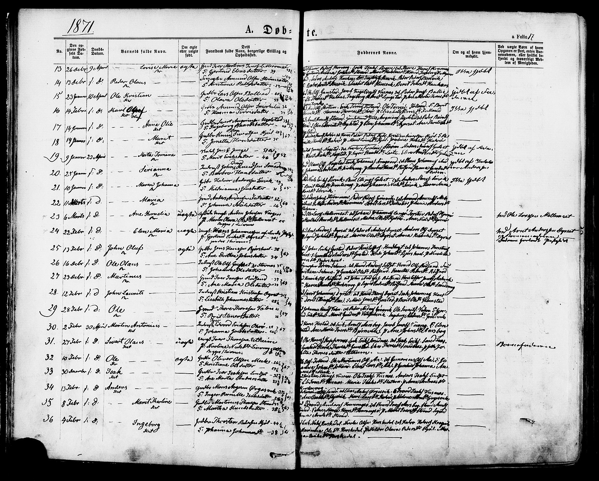 Ministerialprotokoller, klokkerbøker og fødselsregistre - Møre og Romsdal, AV/SAT-A-1454/568/L0805: Parish register (official) no. 568A12 /1, 1869-1884, p. 17