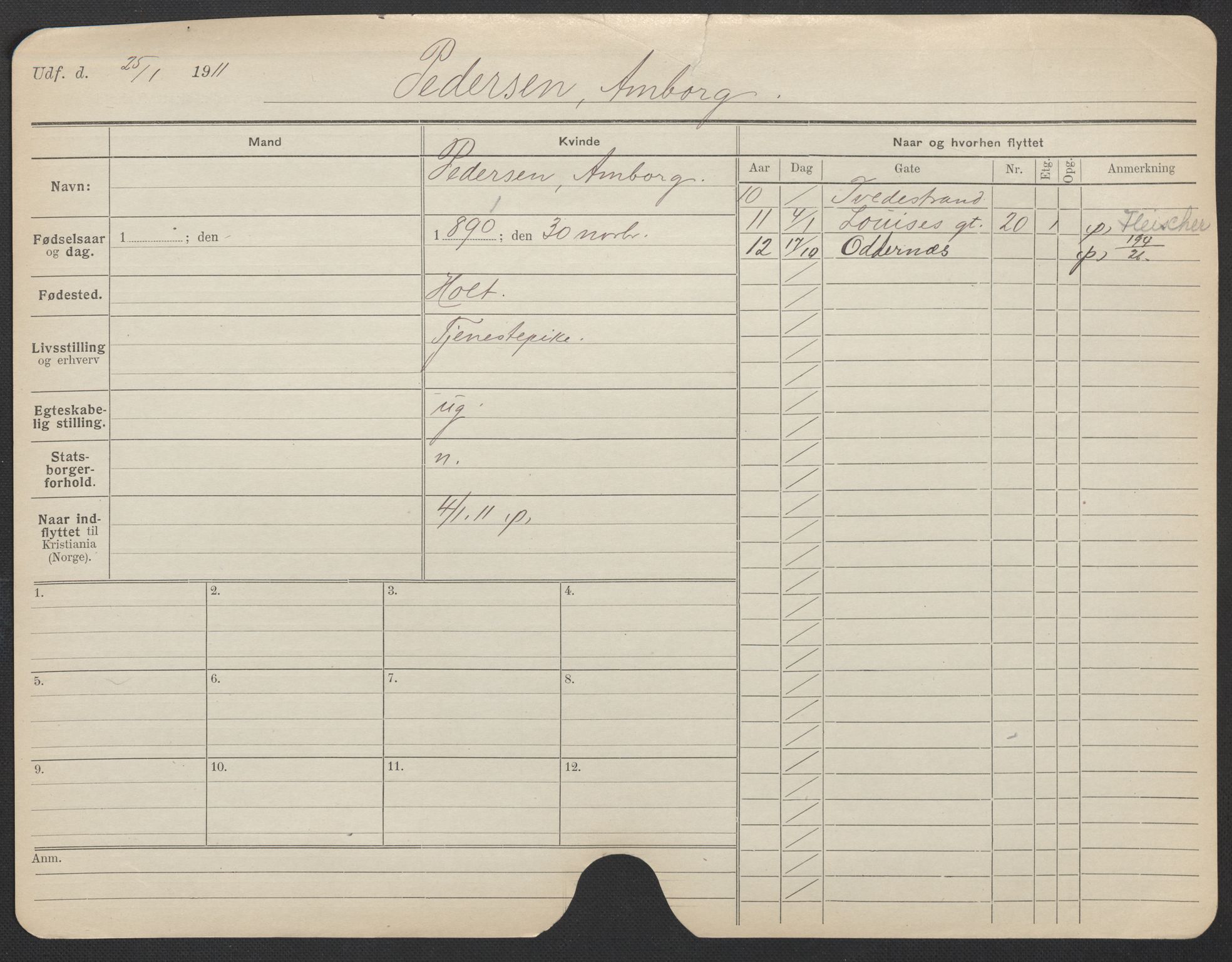 Oslo folkeregister, Registerkort, AV/SAO-A-11715/F/Fa/Fac/L0022: Kvinner, 1906-1914, p. 616a