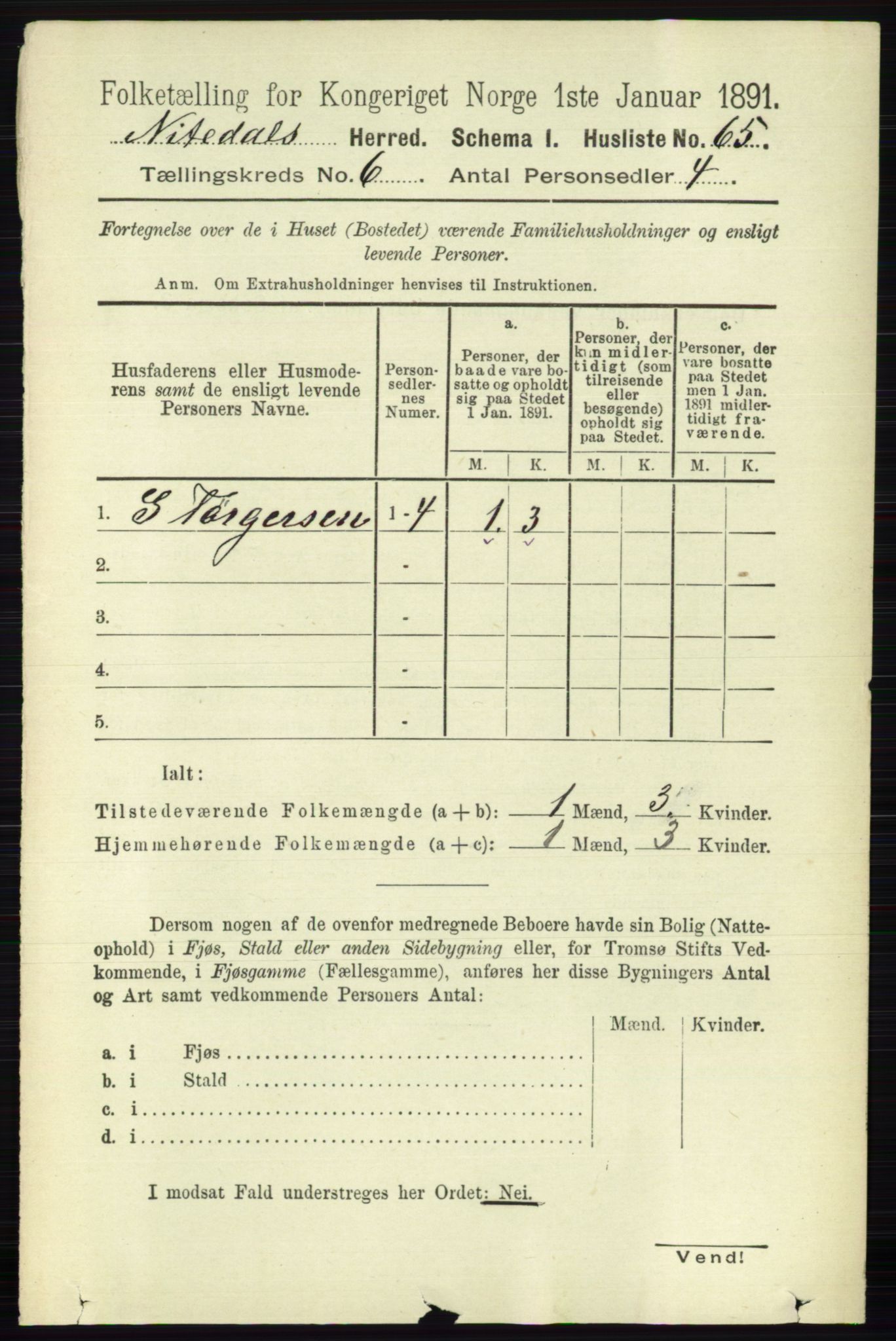 RA, 1891 census for 0233 Nittedal, 1891, p. 2605