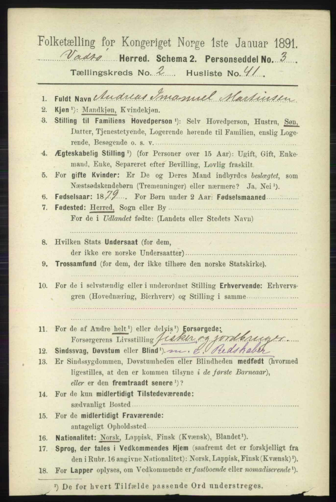 RA, 1891 census for 2029 Vadsø, 1891, p. 718