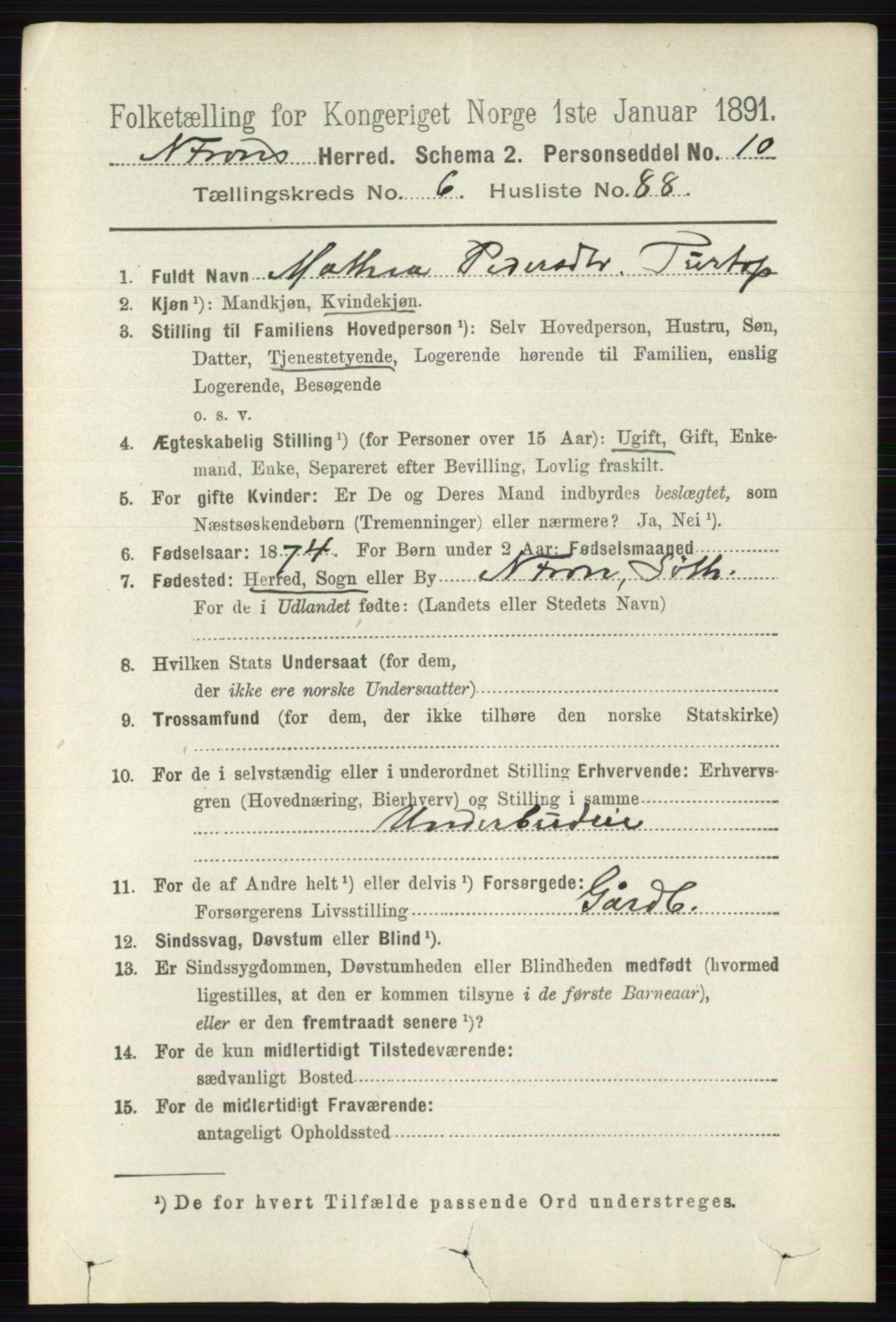 RA, 1891 census for 0518 Nord-Fron, 1891, p. 2725