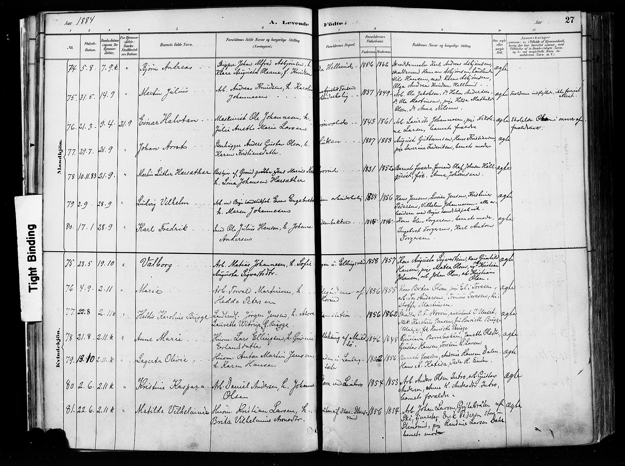 Østre Aker prestekontor Kirkebøker, AV/SAO-A-10840/F/Fa/L0008: Parish register (official) no. I 8, 1883-1894, p. 27