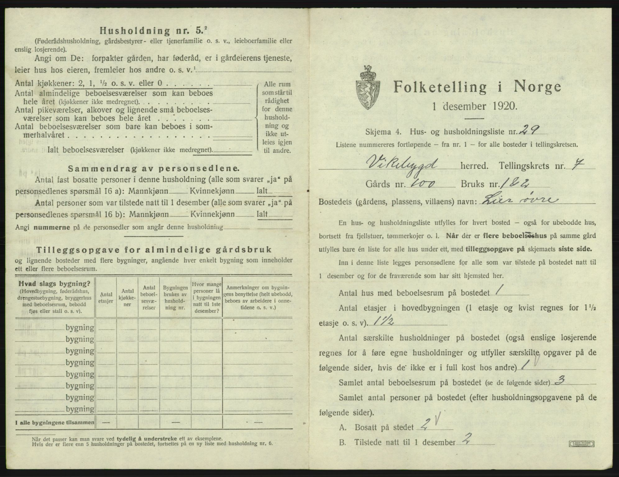 SAB, 1920 census for Vikebygd, 1920, p. 456