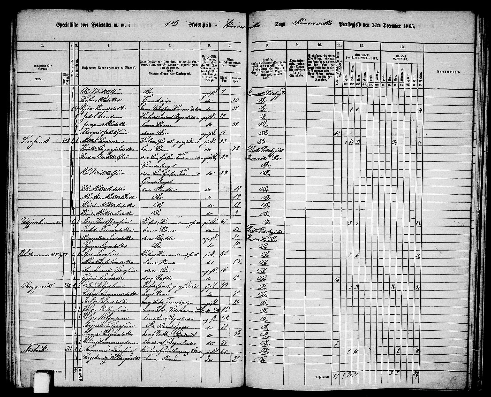 RA, 1865 census for Kinsarvik, 1865, p. 218