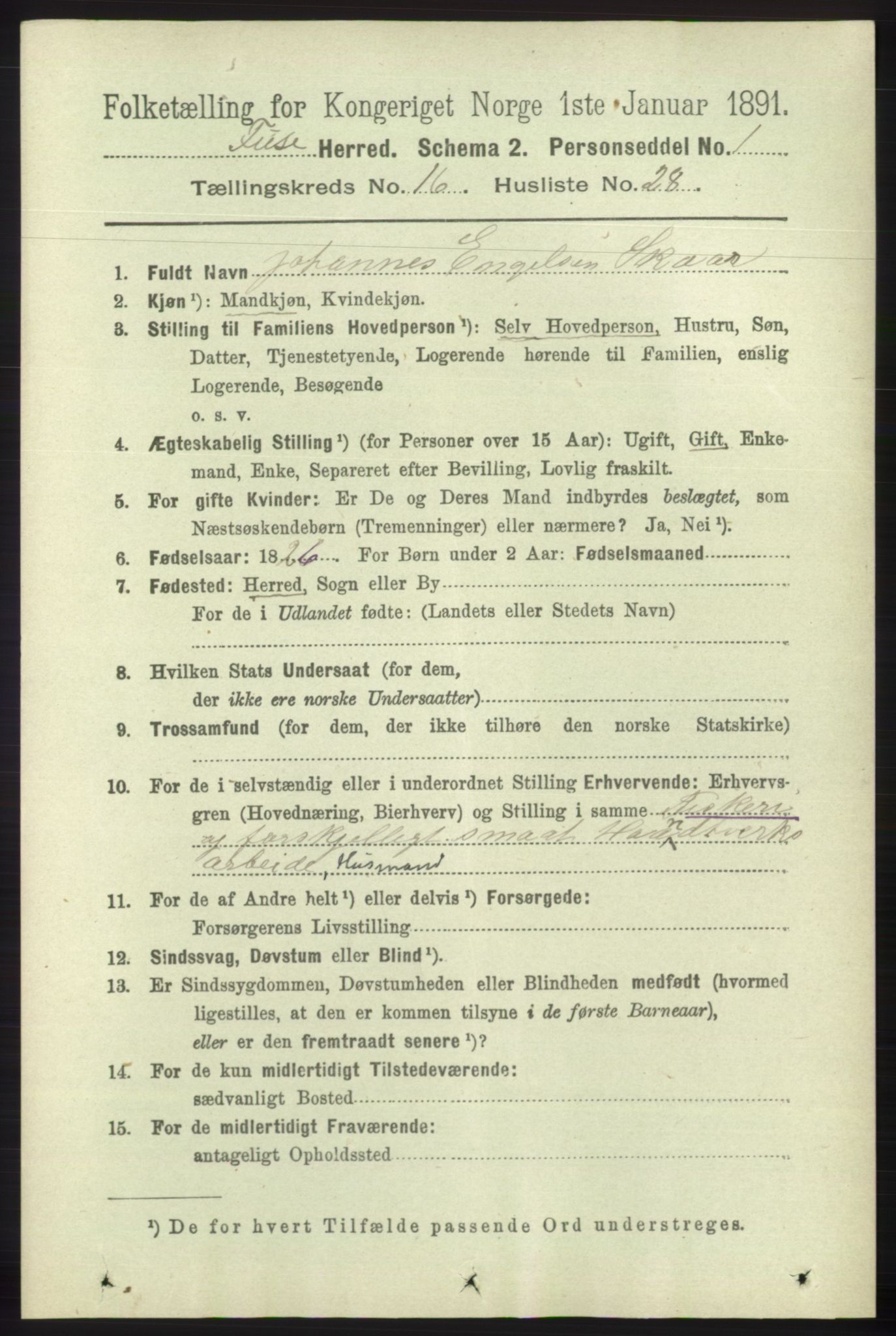 RA, 1891 census for 1241 Fusa, 1891, p. 3750