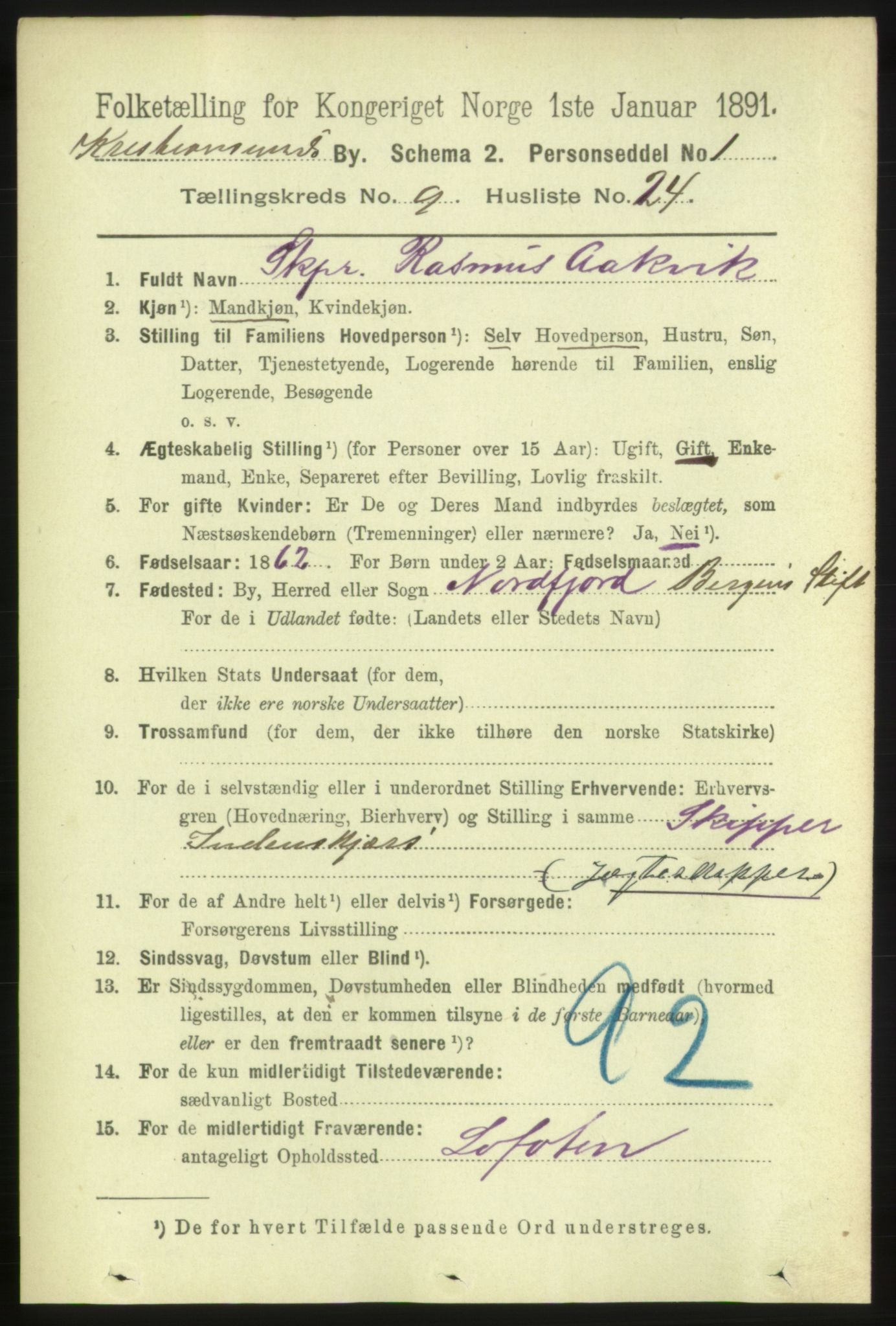 RA, 1891 census for 1503 Kristiansund, 1891, p. 7346