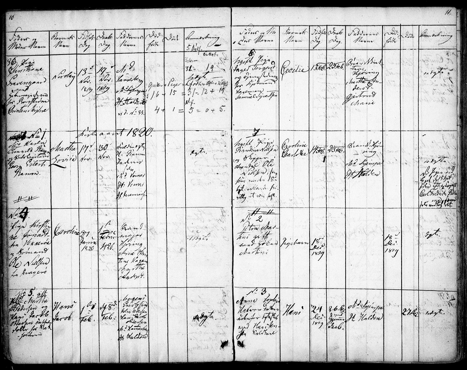 Rikshospitalet prestekontor Kirkebøker, SAO/A-10309b/F/L0001: Parish register (official) no. 1, 1818-1832, p. 10-11