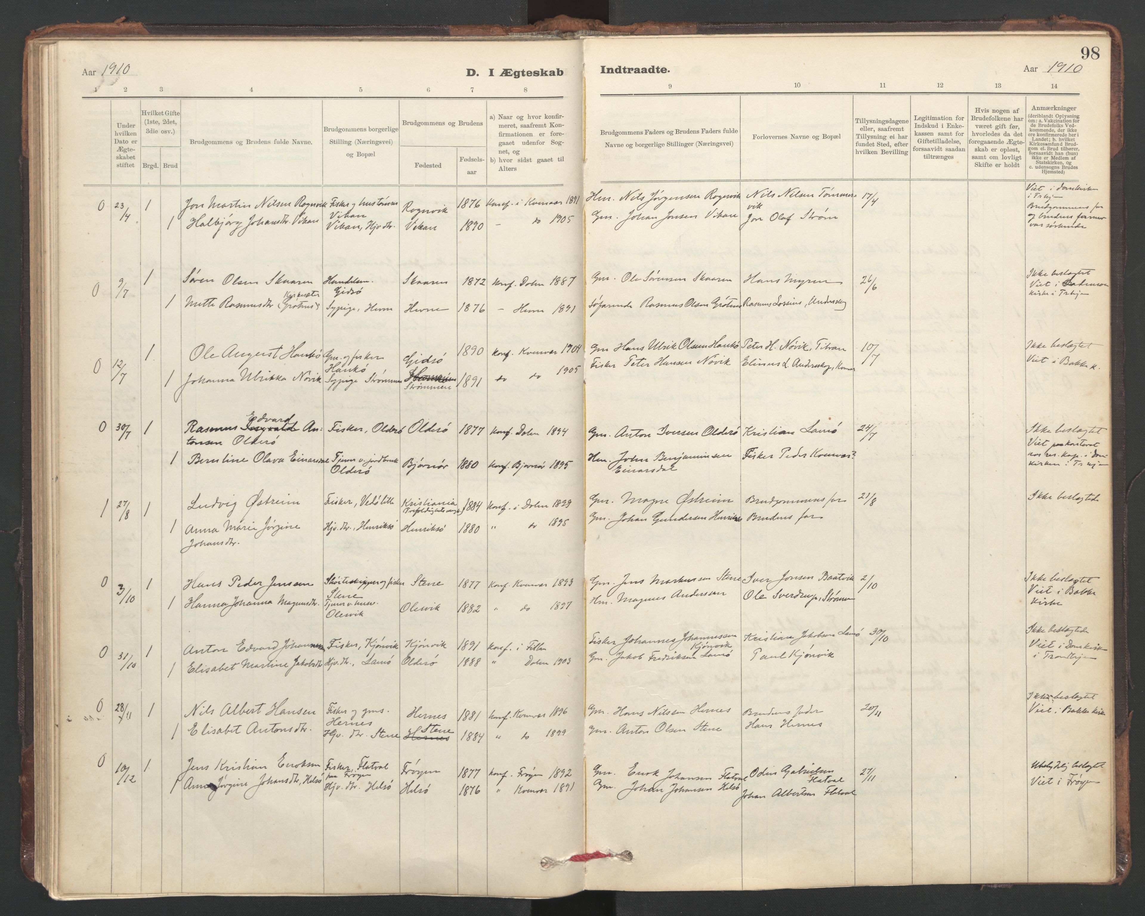 Ministerialprotokoller, klokkerbøker og fødselsregistre - Sør-Trøndelag, SAT/A-1456/635/L0552: Parish register (official) no. 635A02, 1899-1919, p. 98