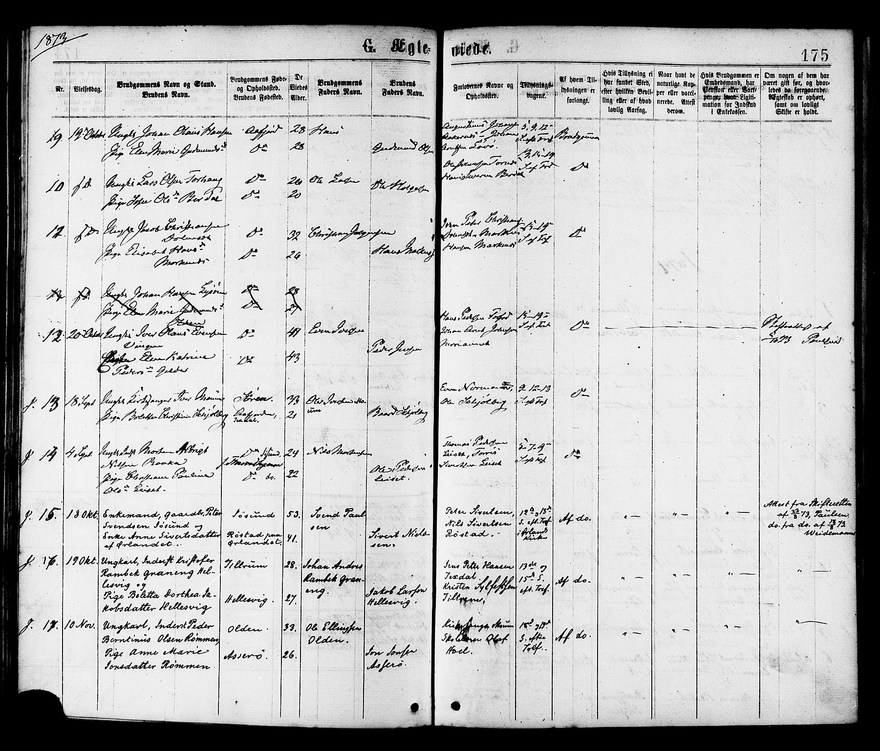 Ministerialprotokoller, klokkerbøker og fødselsregistre - Sør-Trøndelag, SAT/A-1456/655/L0679: Parish register (official) no. 655A08, 1873-1879, p. 175