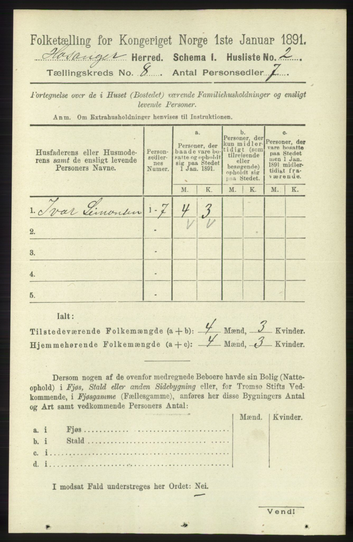 RA, 1891 census for 1253 Hosanger, 1891, p. 2902