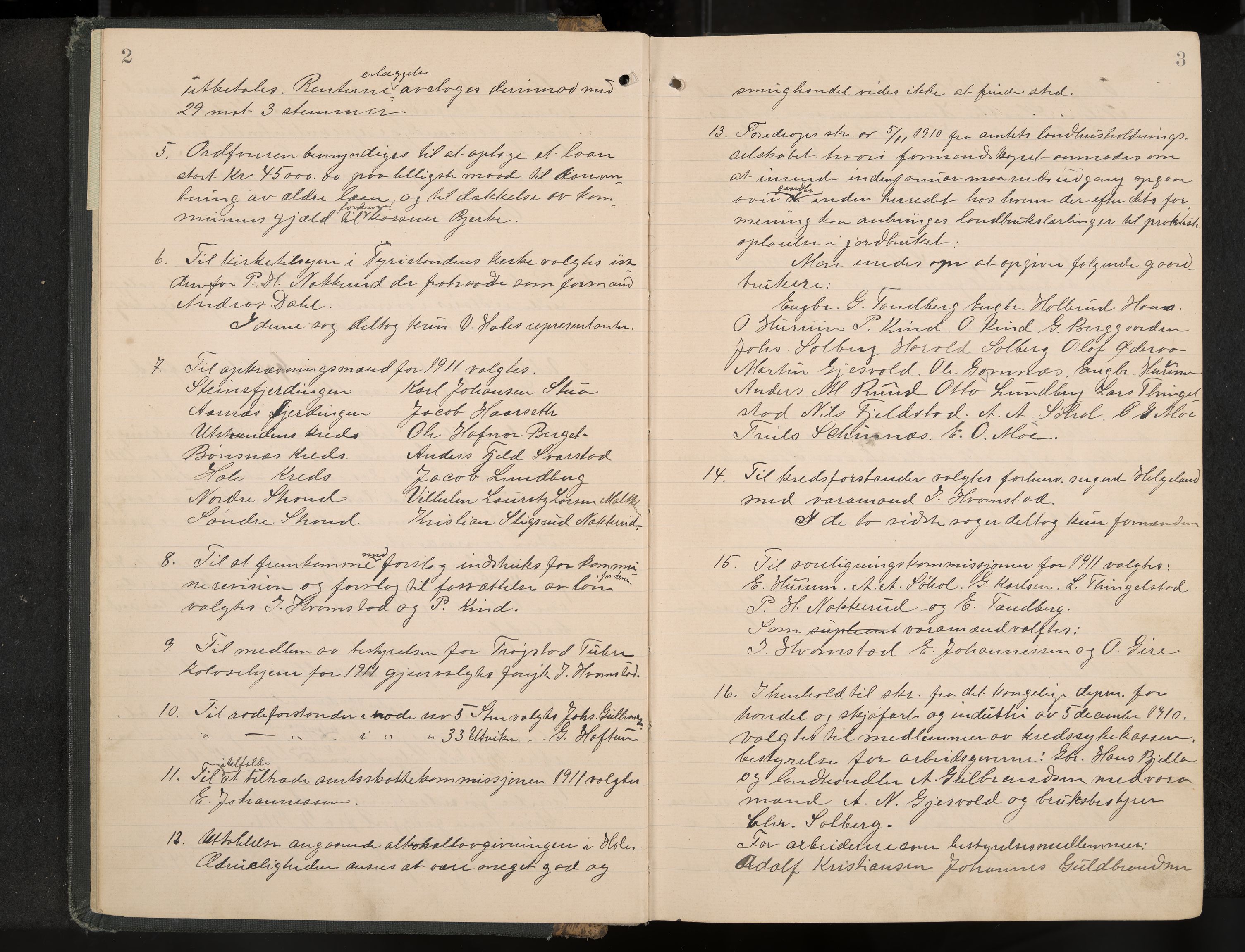 Hole formannskap og sentraladministrasjon, IKAK/0612021-1/A/Aa/L0005: Møtebok, 1911-1916, p. 2-3