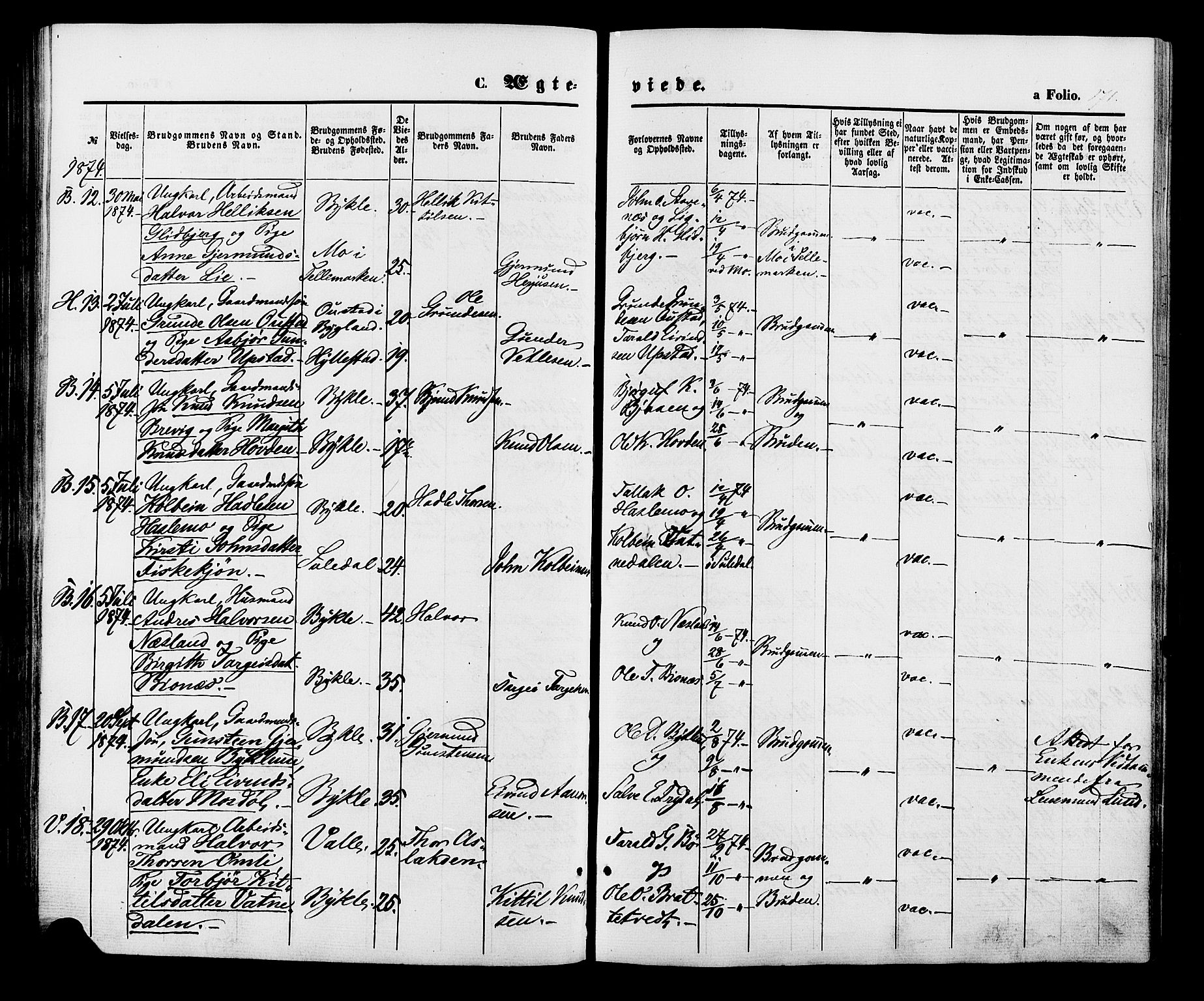 Valle sokneprestkontor, AV/SAK-1111-0044/F/Fa/Fac/L0008: Parish register (official) no. A 8, 1868-1882, p. 171