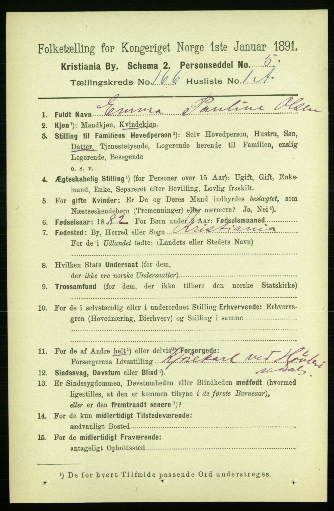 RA, 1891 census for 0301 Kristiania, 1891, p. 96114