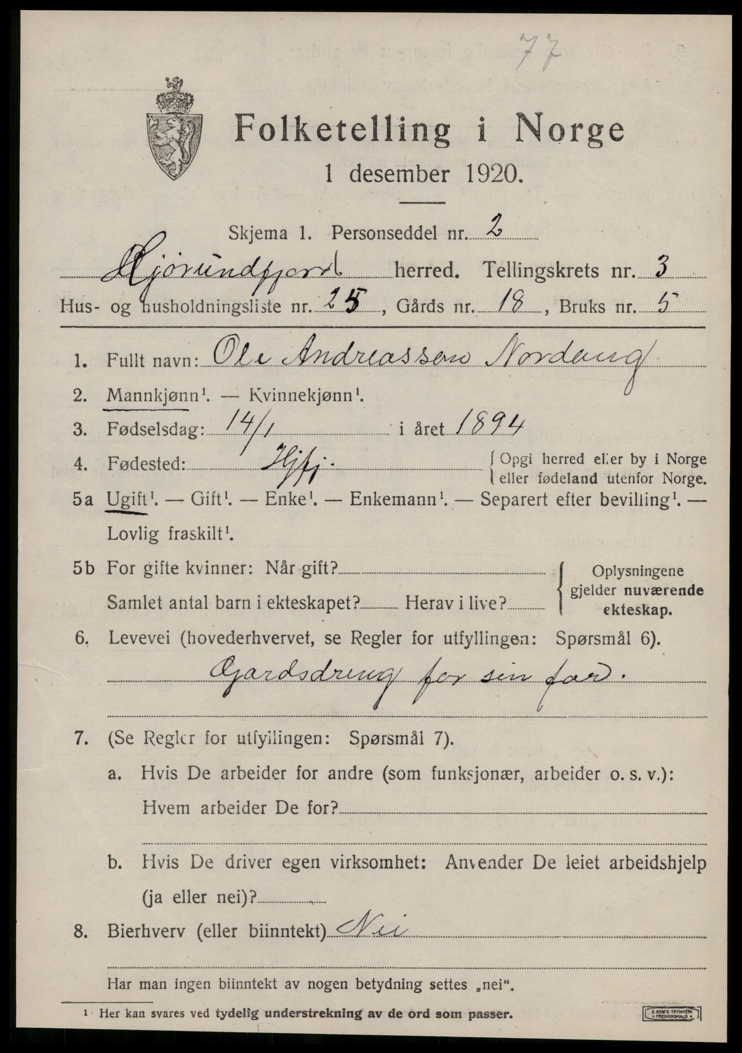 SAT, 1920 census for Hjørundfjord, 1920, p. 1457