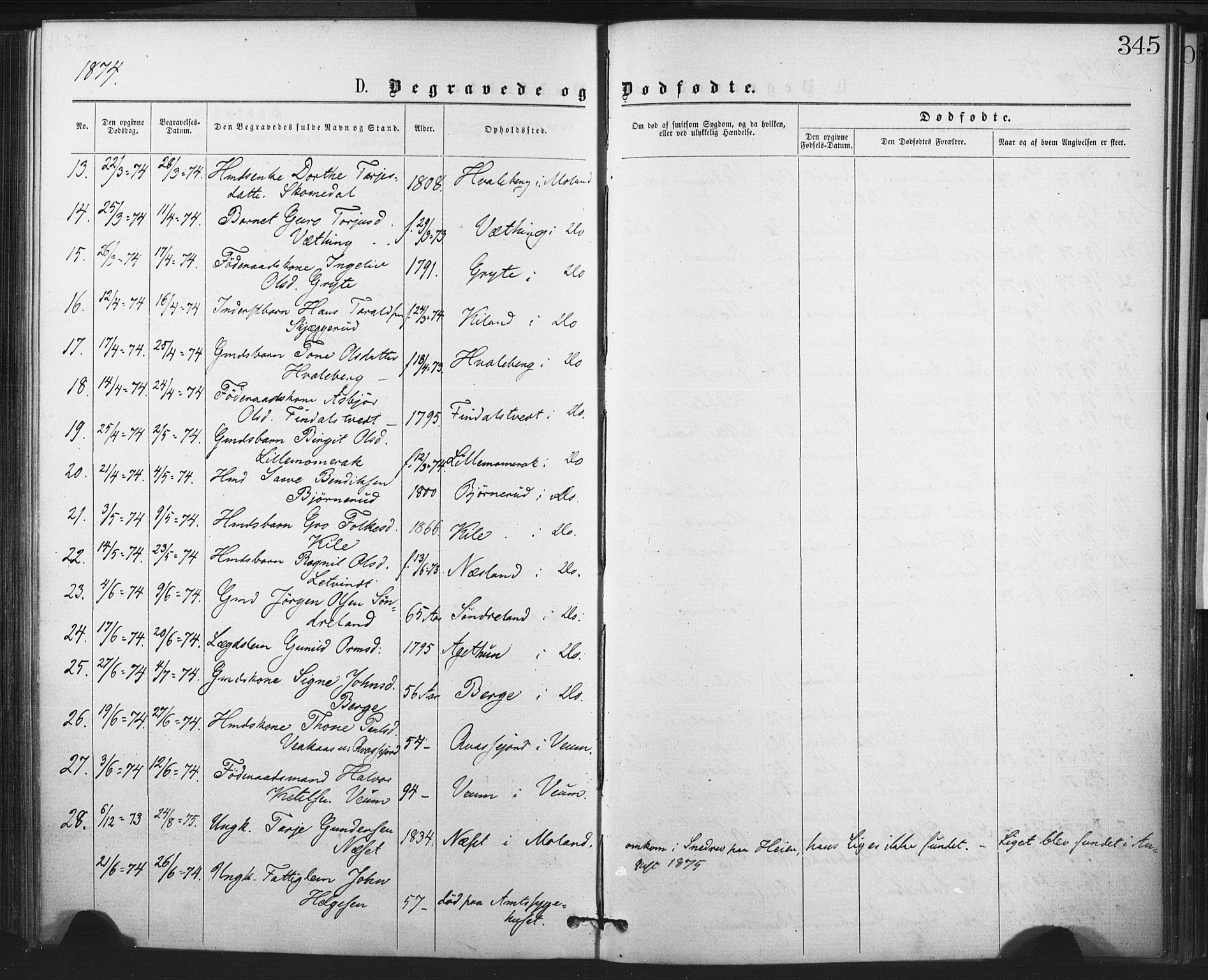 Fyresdal kirkebøker, SAKO/A-263/F/Fa/L0006: Parish register (official) no. I 6, 1872-1886, p. 345