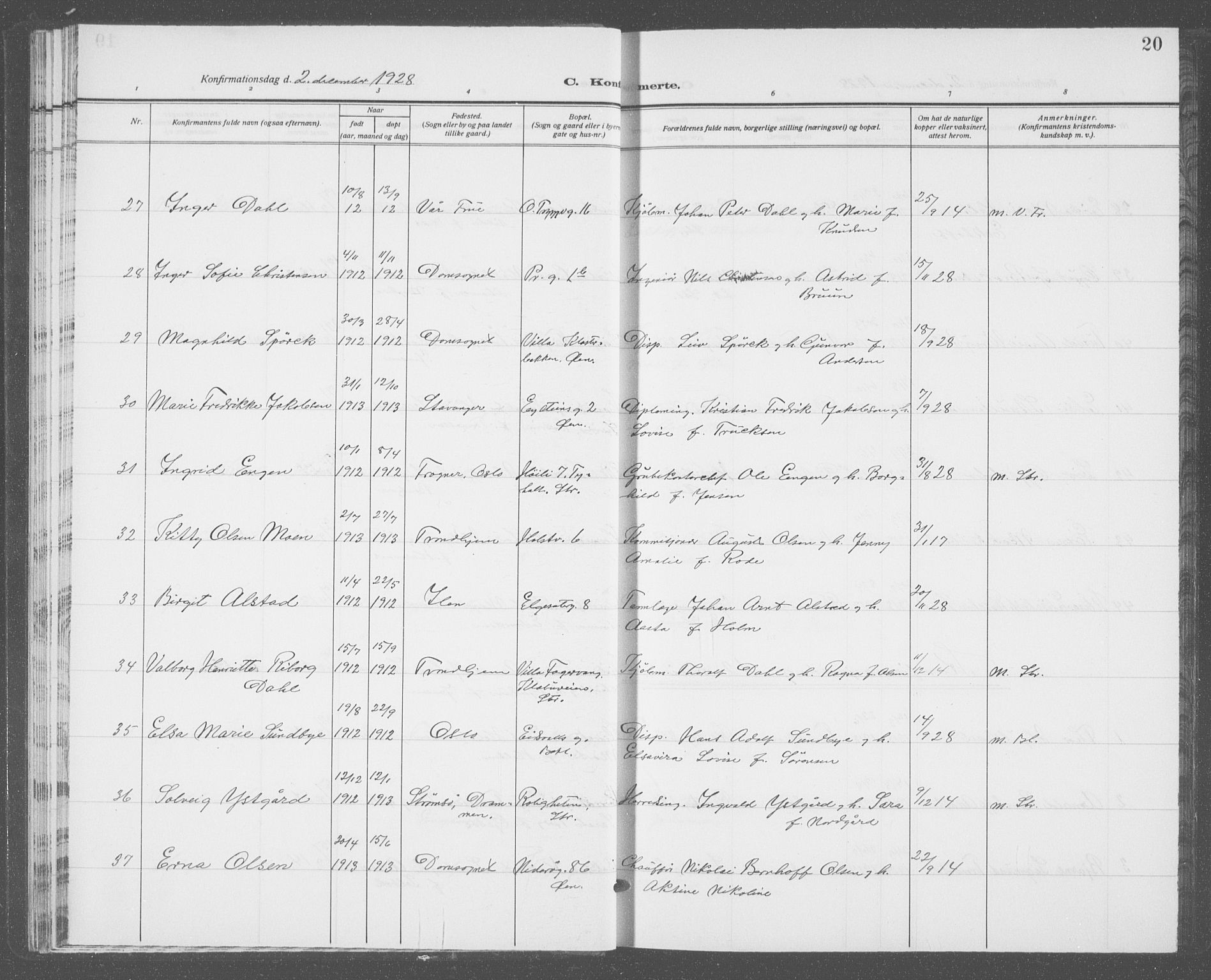 Ministerialprotokoller, klokkerbøker og fødselsregistre - Sør-Trøndelag, SAT/A-1456/601/L0099: Parish register (copy) no. 601C17, 1928-1941, p. 20