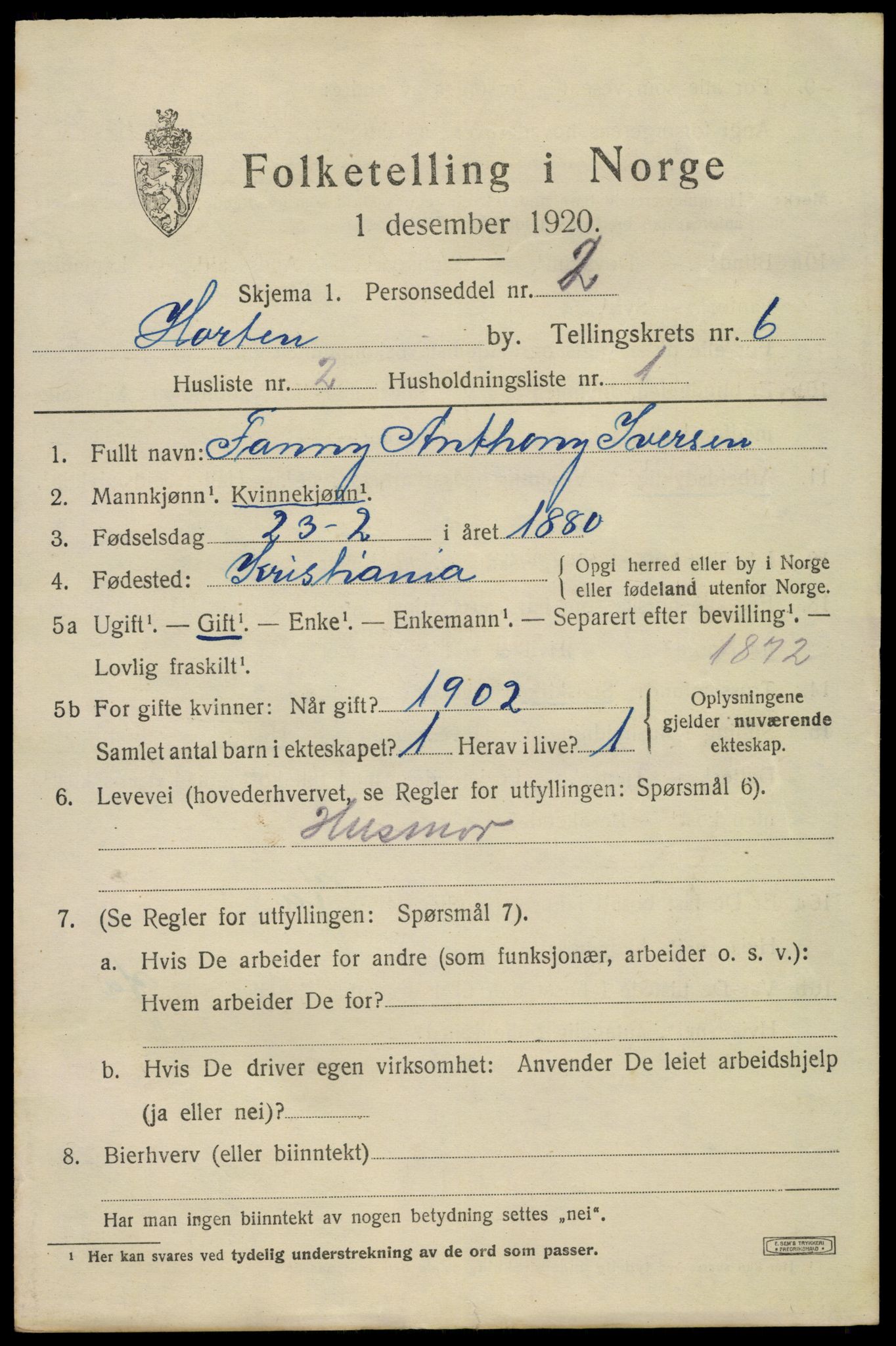 SAKO, 1920 census for Horten, 1920, p. 22275