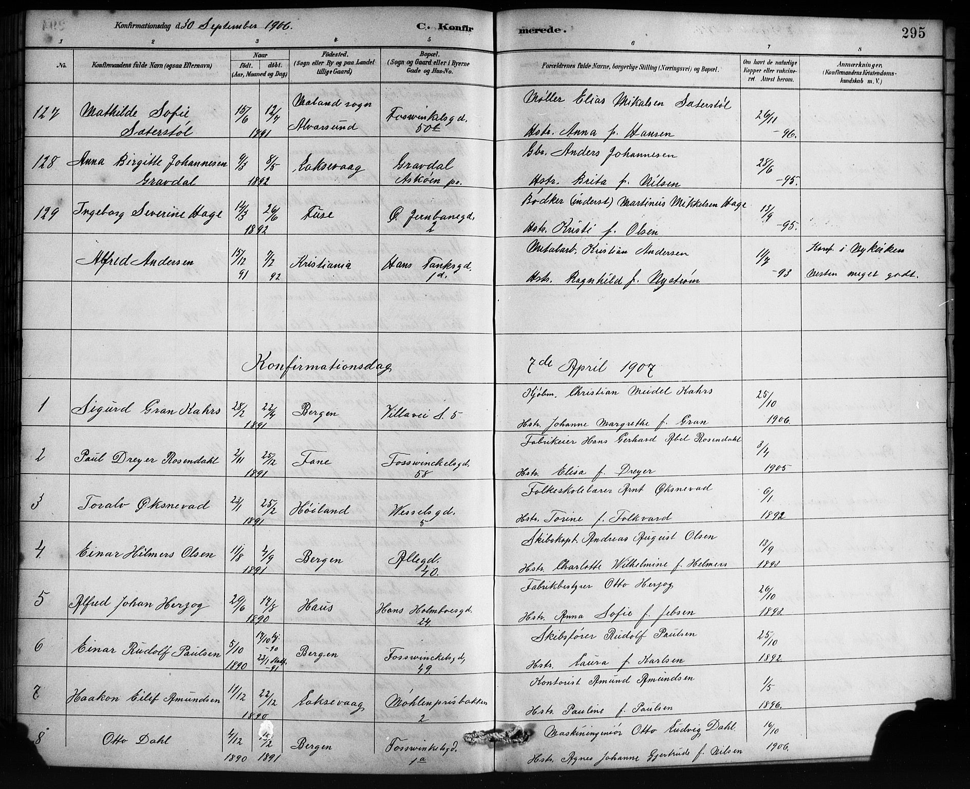 Johanneskirken sokneprestembete, AV/SAB-A-76001/H/Hab: Parish register (copy) no. B 1, 1885-1907, p. 295