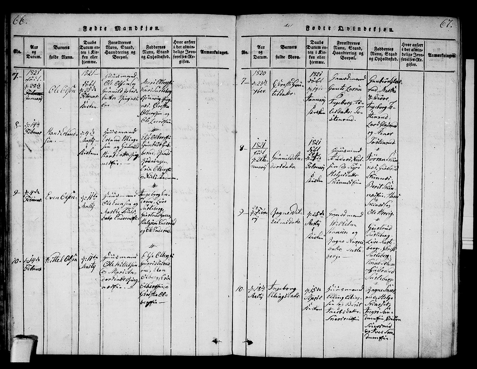 Krødsherad kirkebøker, AV/SAKO-A-19/F/Fa/L0001: Parish register (official) no. 1, 1815-1829, p. 66-67