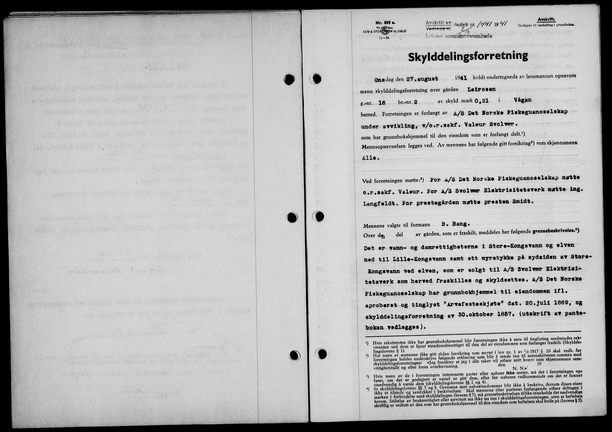 Lofoten sorenskriveri, SAT/A-0017/1/2/2C/L0008a: Mortgage book no. 8a, 1940-1941, Diary no: : 1441/1941