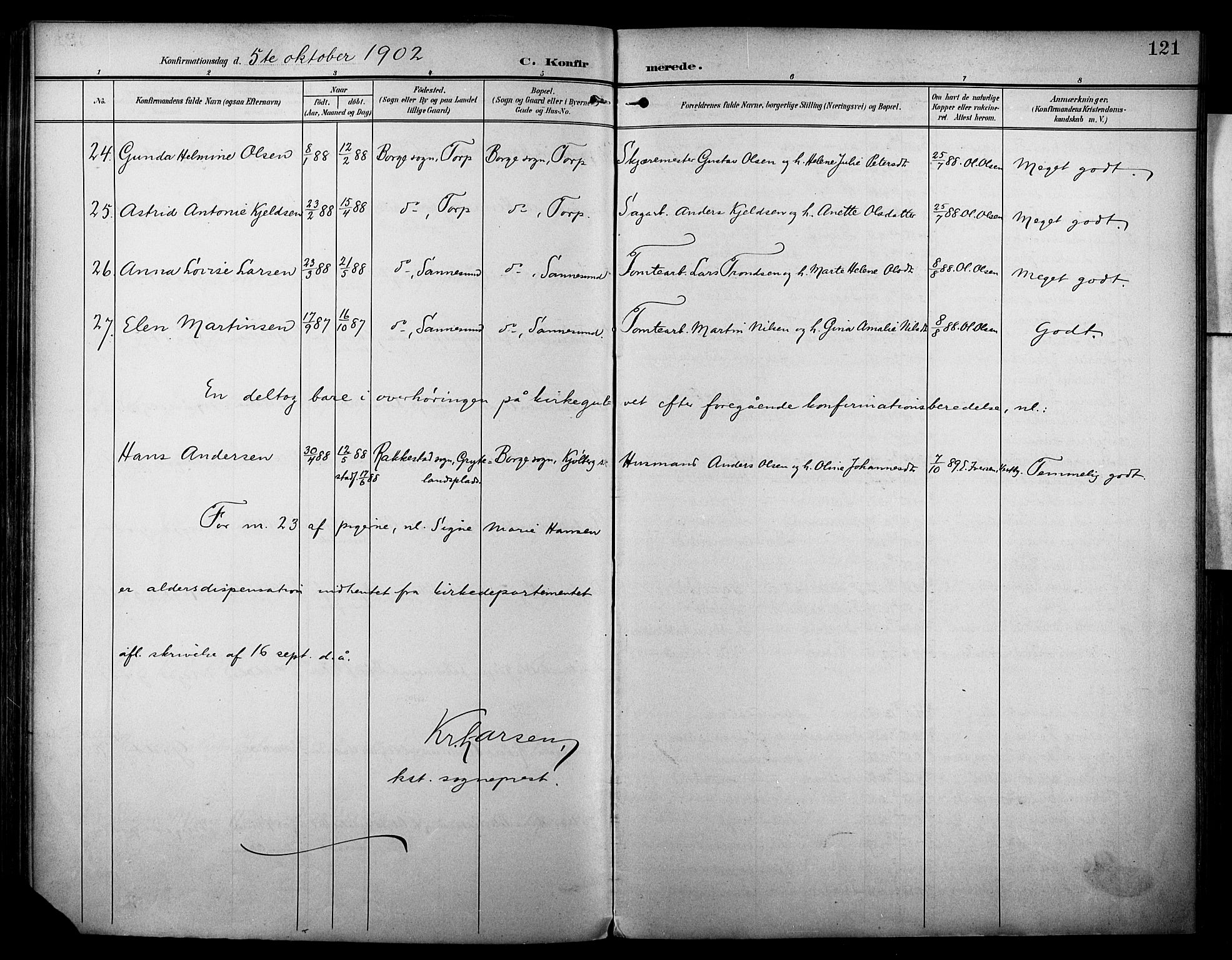 Borge prestekontor Kirkebøker, AV/SAO-A-10903/F/Fa/L0009: Parish register (official) no. I 9, 1902-1911, p. 121