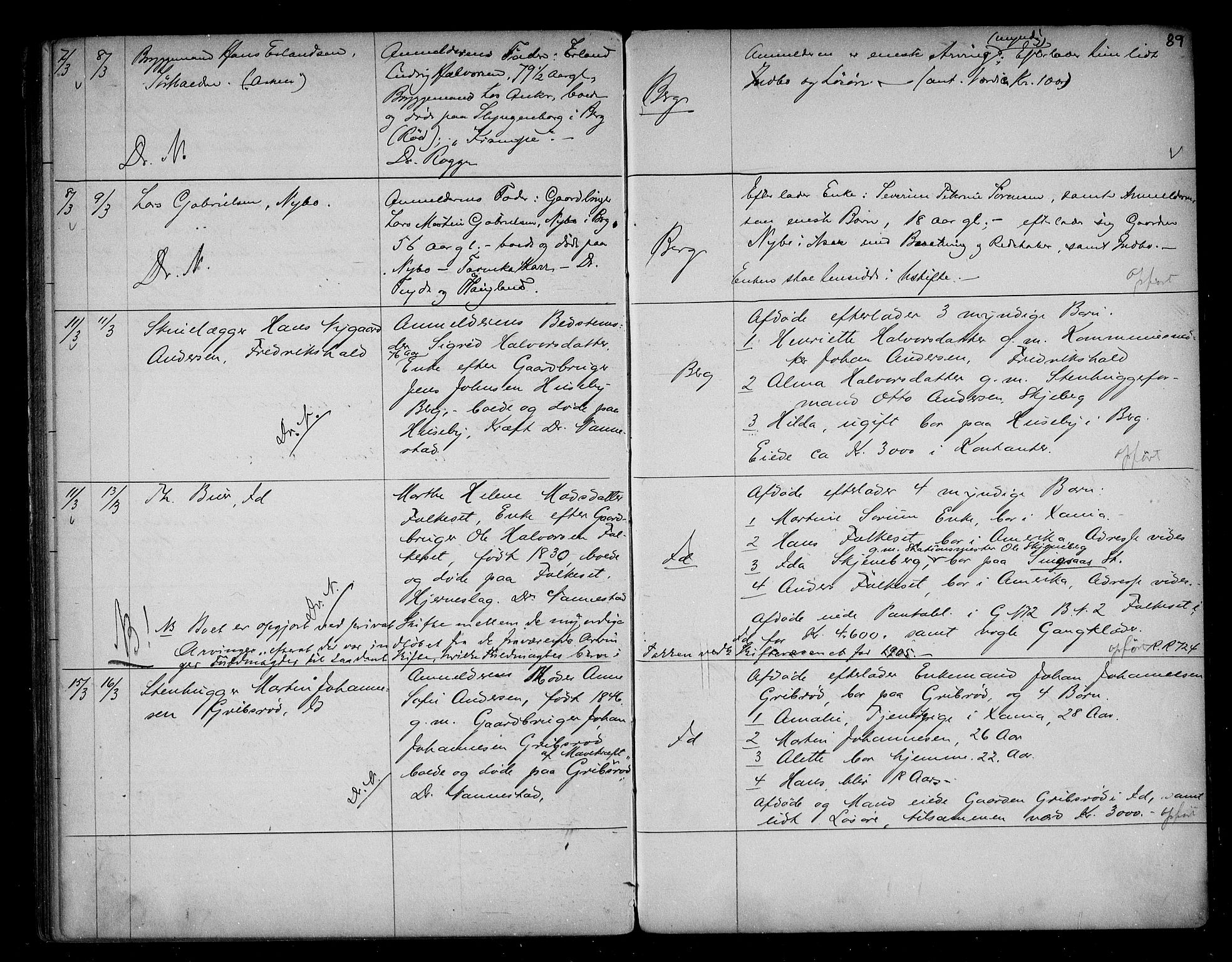 Idd og Marker sorenskriveri, AV/SAO-A-10283/H/Ha/Haa/L0001/0003: Dødsanmeldelsesprotokoller / Dødsanmeldelsesprotokoll, 1895-1905, p. 89