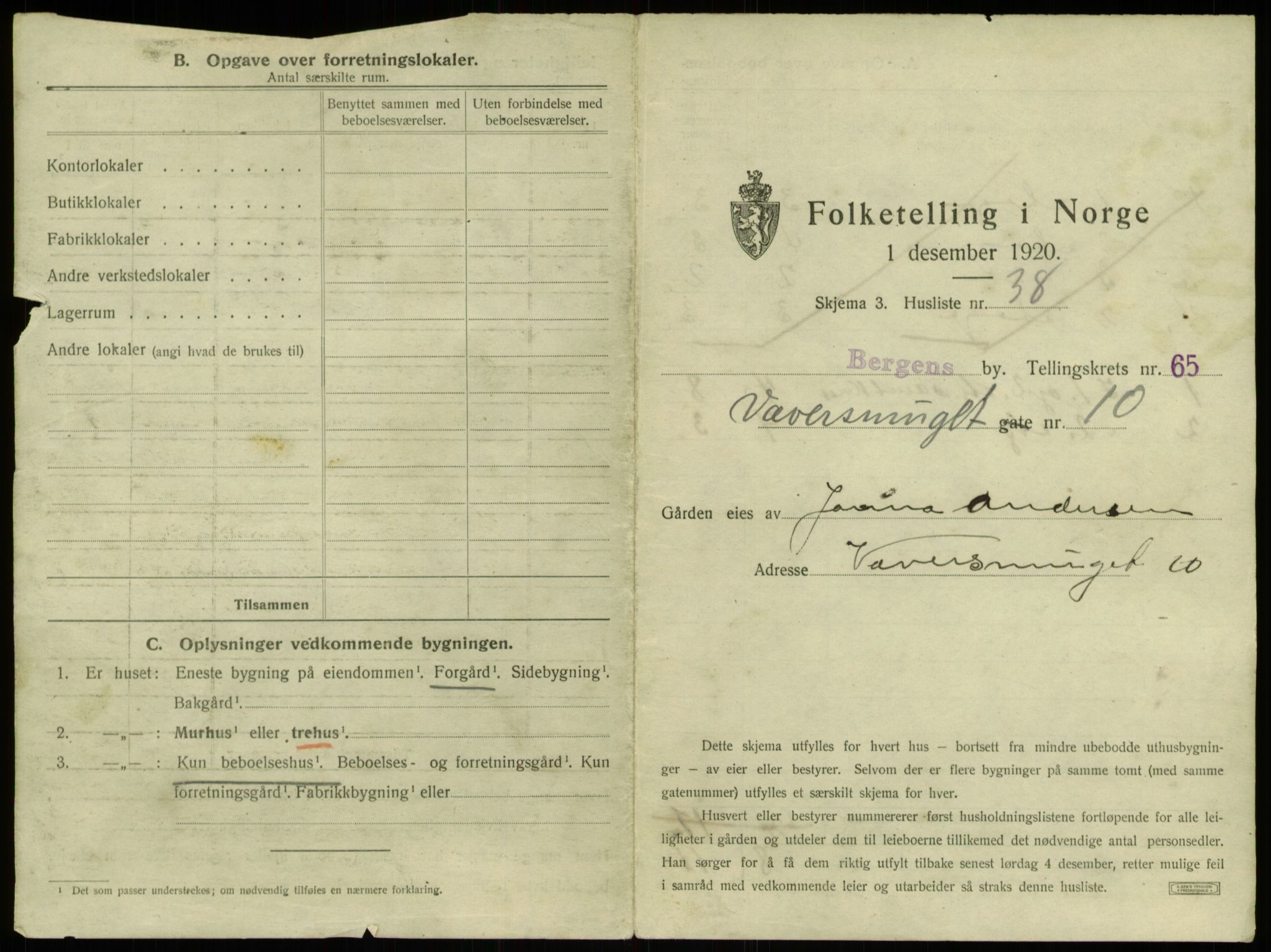 SAB, 1920 census for Bergen, 1920, p. 5916