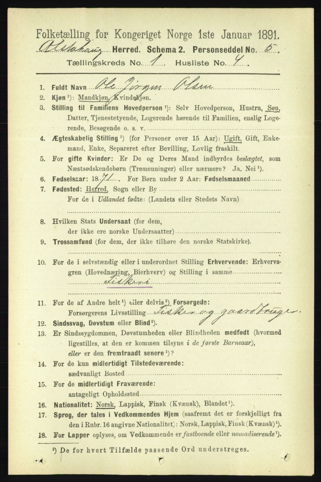 RA, 1891 census for 1820 Alstahaug, 1891, p. 108