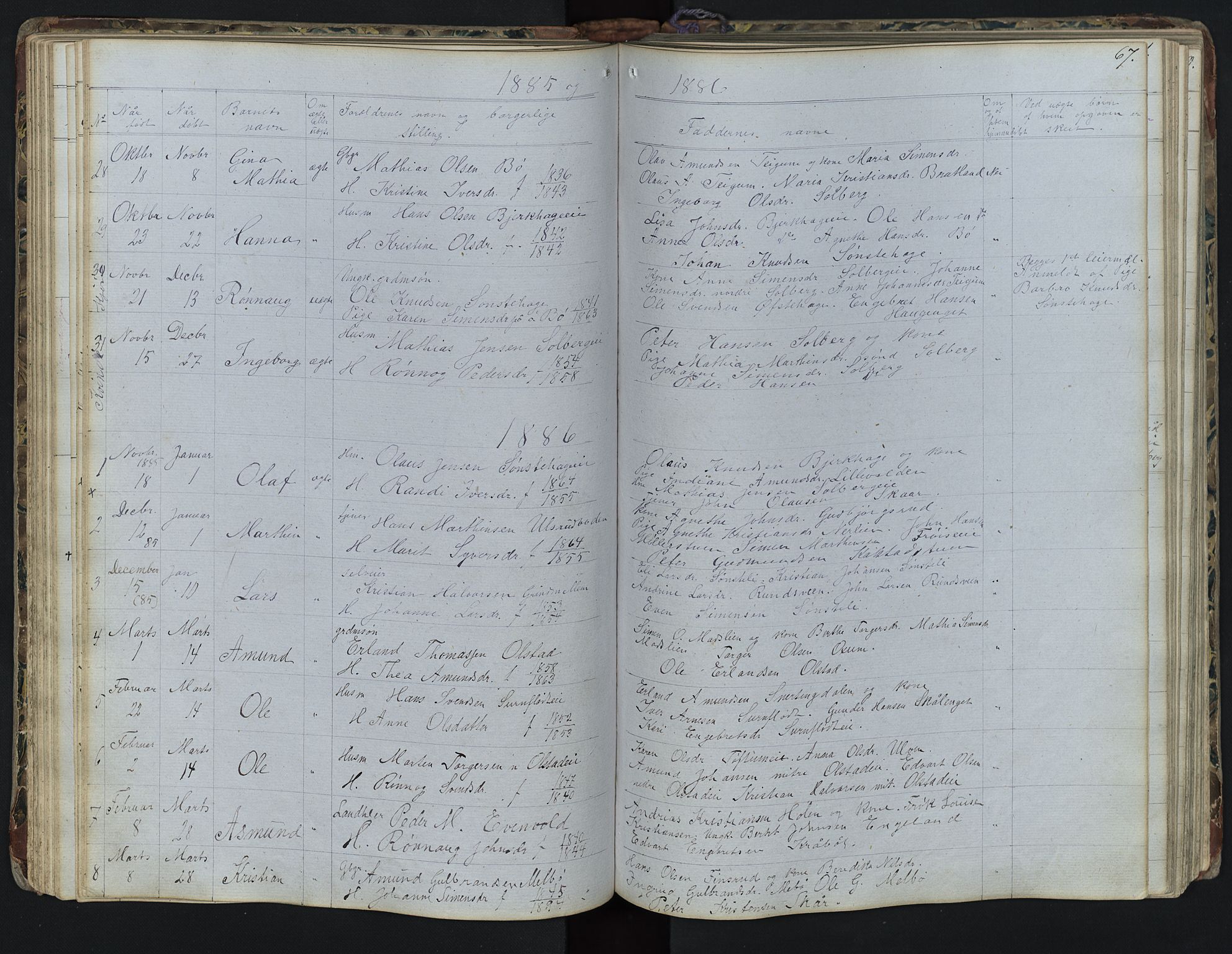 Vestre Gausdal prestekontor, SAH/PREST-094/H/Ha/Hab/L0001: Parish register (copy) no. 1, 1867-1895, p. 67