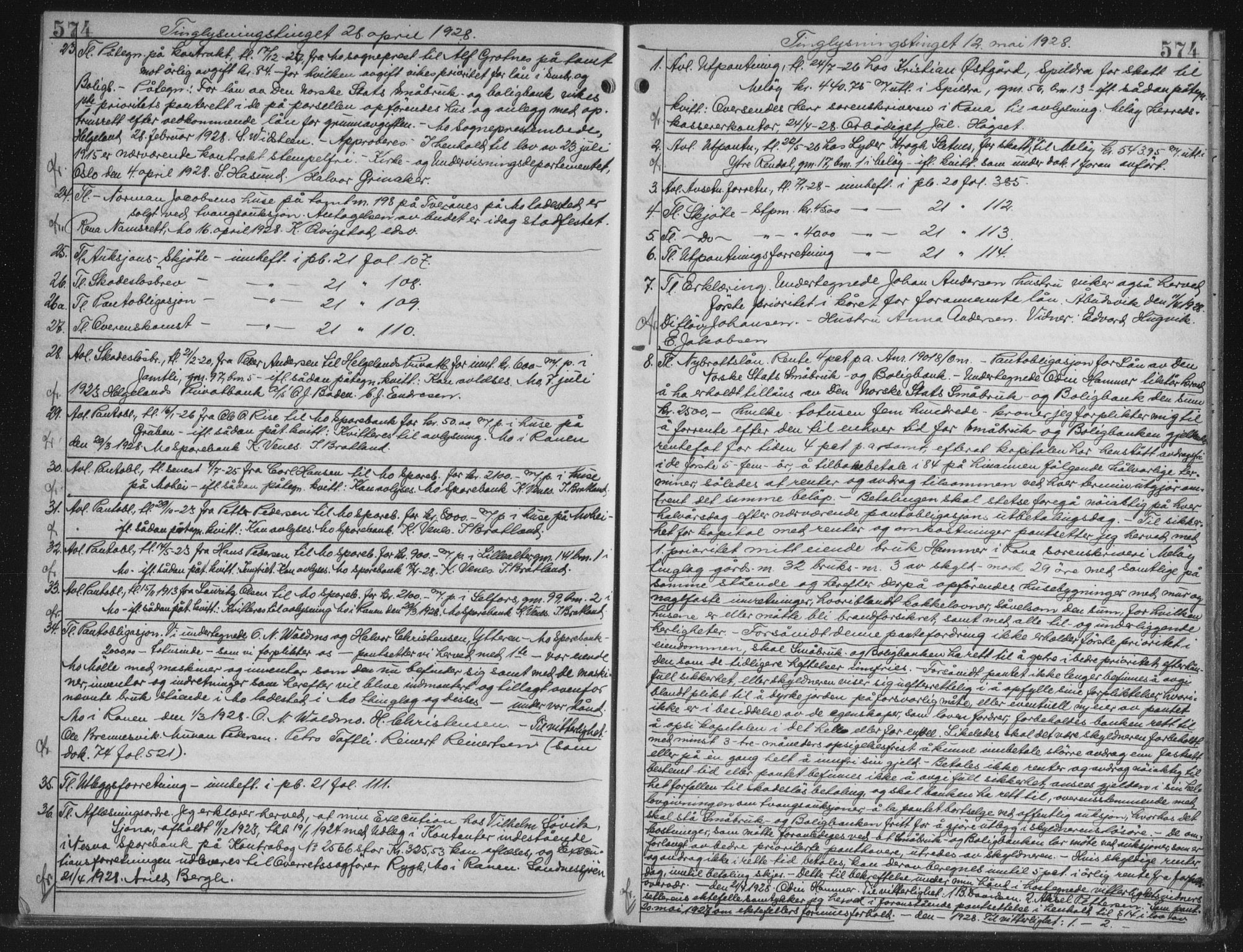 Rana sorenskriveri , AV/SAT-A-1108/1/2/2C/L0018: Mortgage book no. 18, 1923-1928, p. 574, Deed date: 12.05.1928