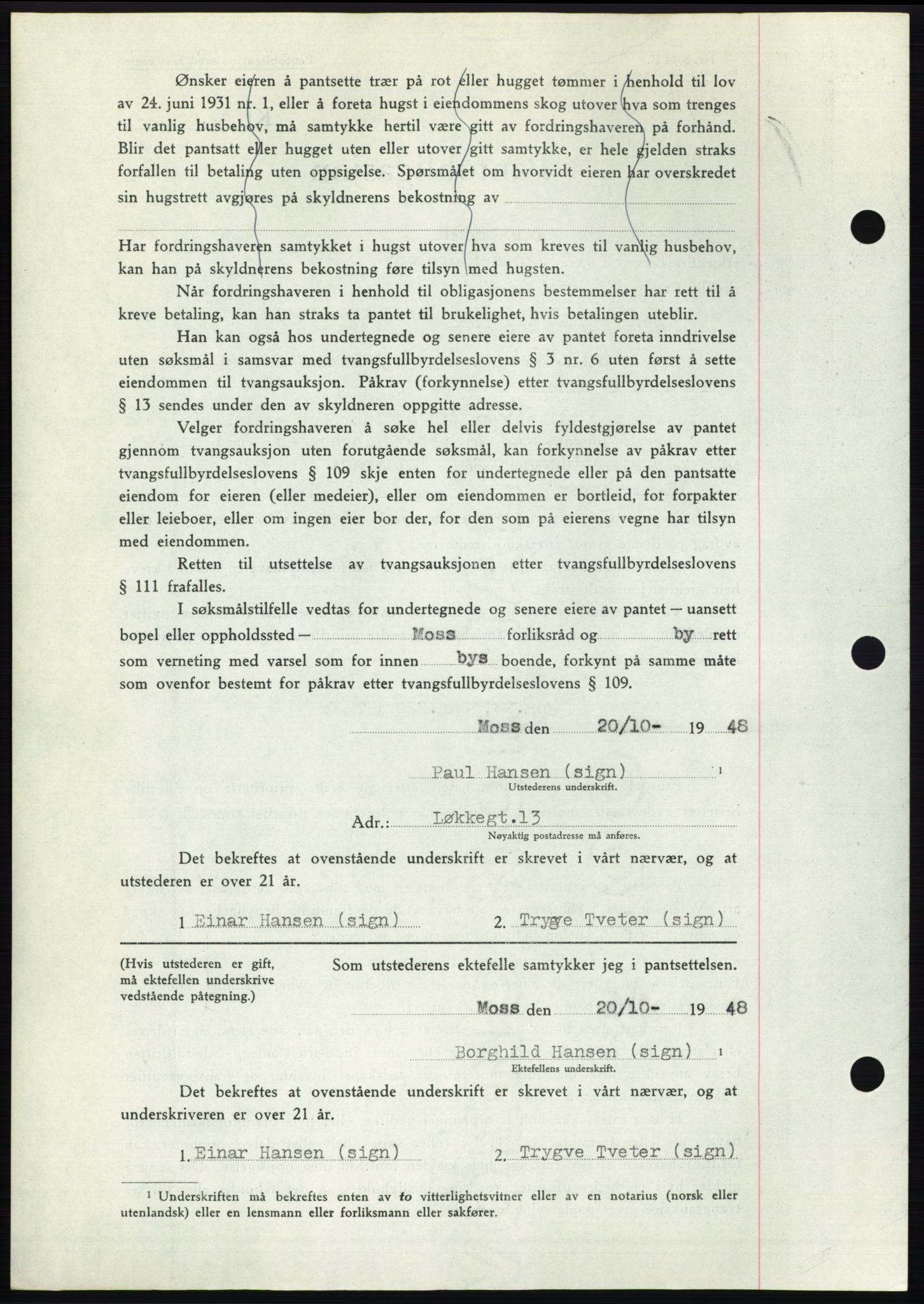 Moss sorenskriveri, AV/SAO-A-10168: Mortgage book no. B20, 1948-1948, Diary no: : 2894/1948