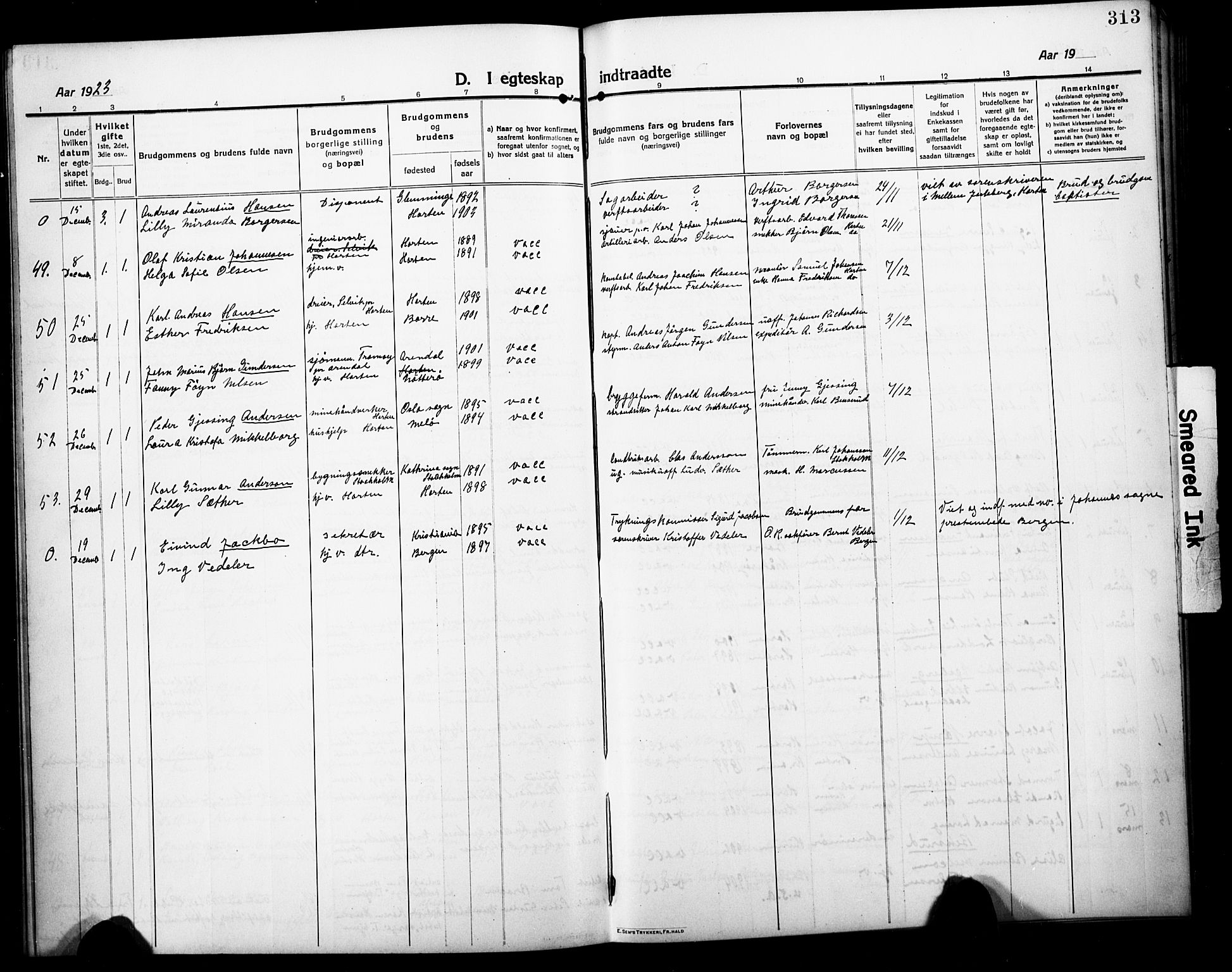 Horten kirkebøker, SAKO/A-348/G/Ga/L0008: Parish register (copy) no. 8, 1916-1926, p. 313