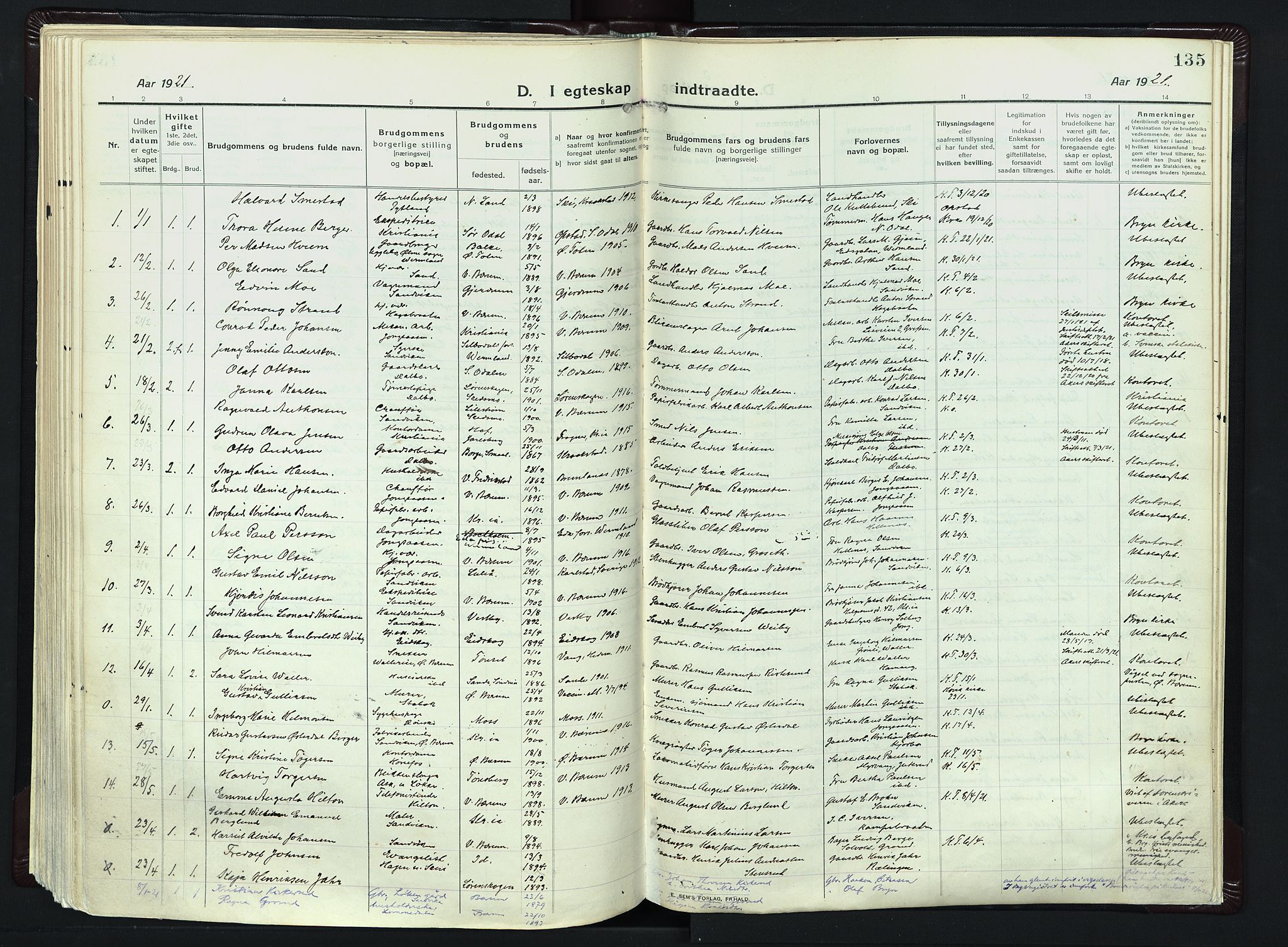 Vestre Bærum prestekontor Kirkebøker, AV/SAO-A-10209a/F/Fa/L0003: Parish register (official) no. 3, 1916-1930, p. 135