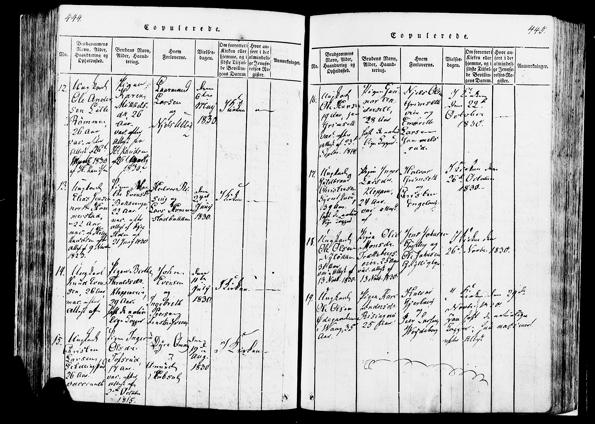 Løten prestekontor, AV/SAH-PREST-022/K/Ka/L0005: Parish register (official) no. 5, 1814-1832, p. 444-445