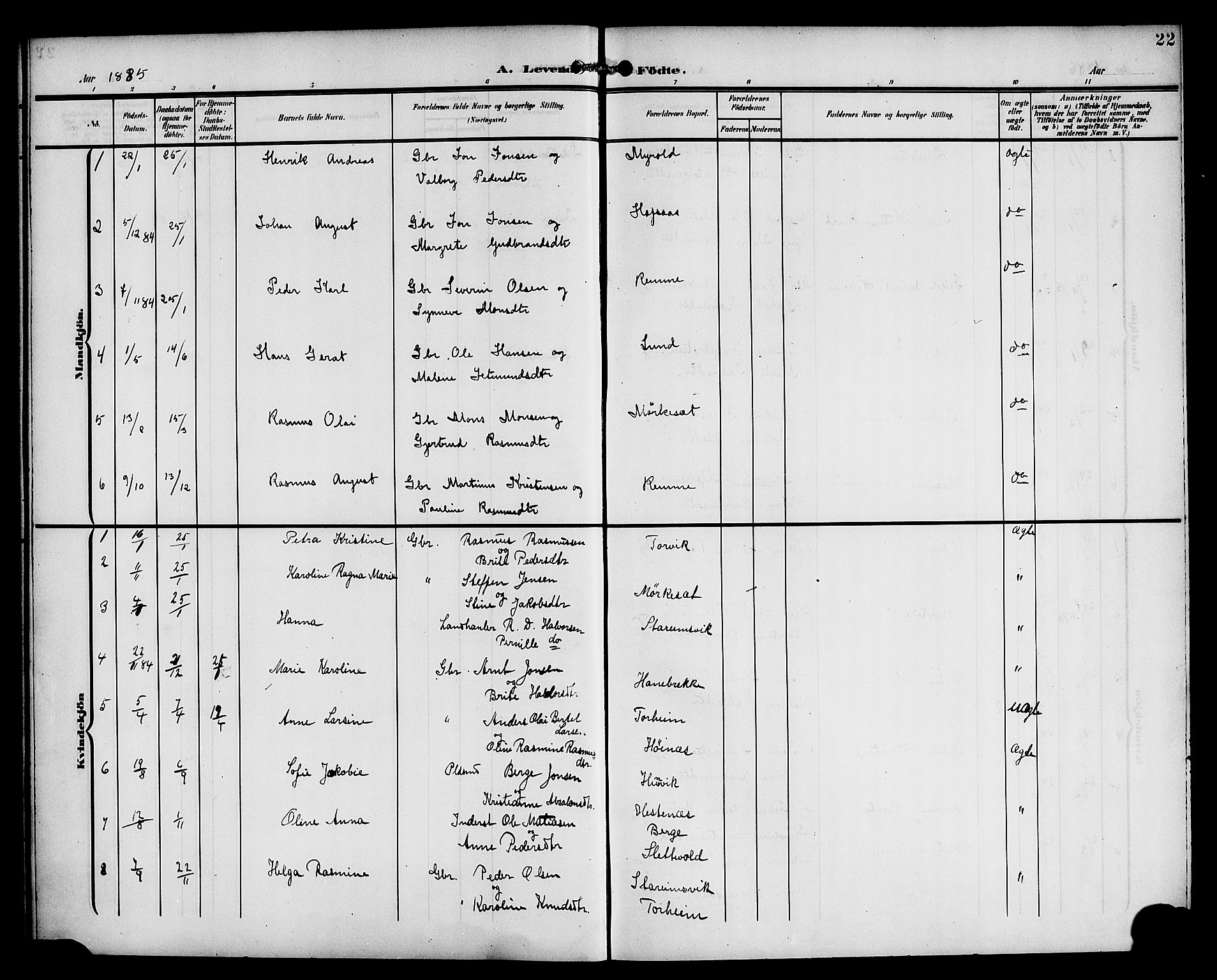 Eid sokneprestembete, AV/SAB-A-82301/H/Haa/Haac/L0001: Parish register (official) no. C 1, 1879-1899, p. 22