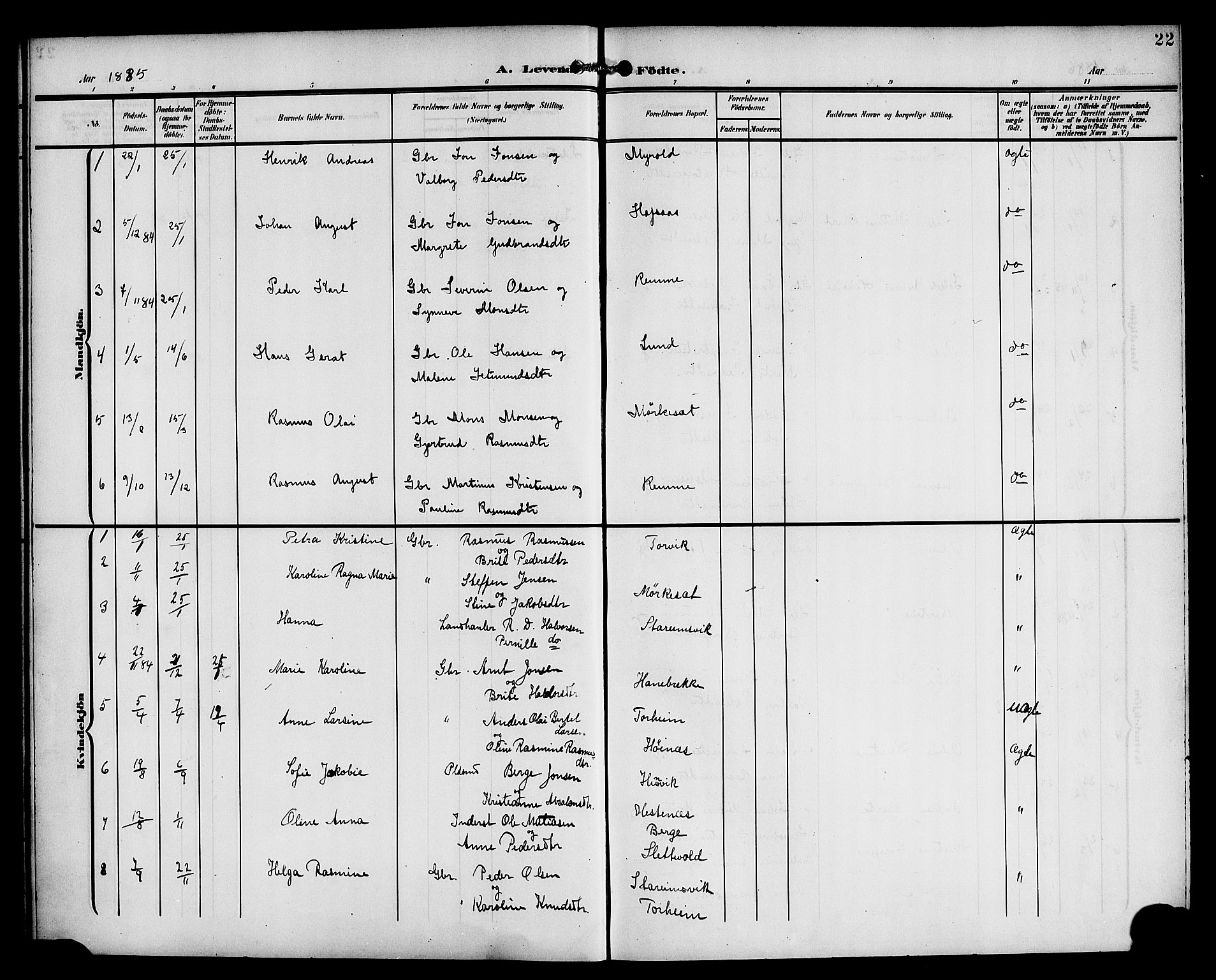 Eid sokneprestembete, SAB/A-82301/H/Haa/Haac/L0001: Parish register (official) no. C 1, 1879-1899, p. 22