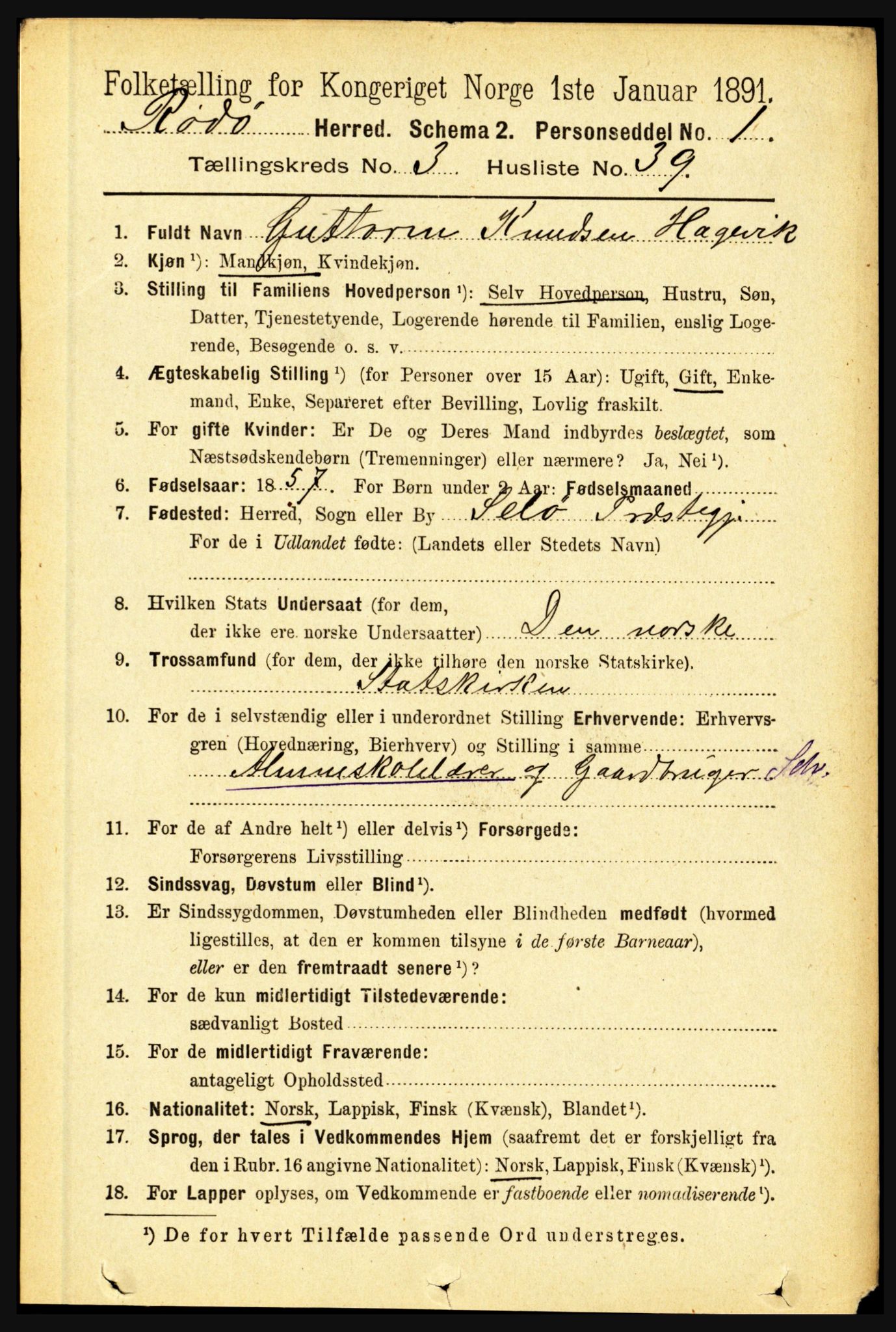 RA, 1891 census for 1836 Rødøy, 1891, p. 1116