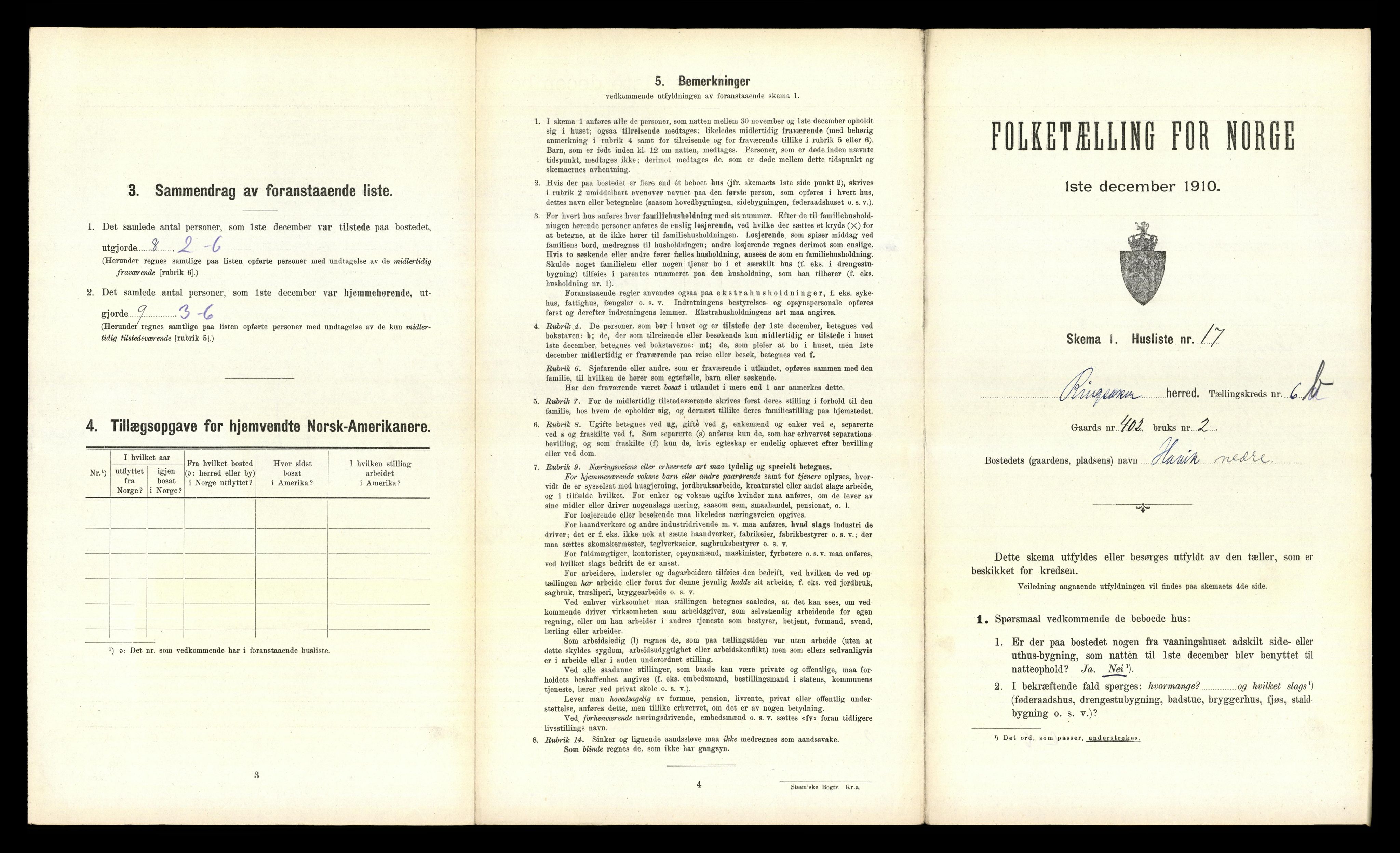 RA, 1910 census for Ringsaker, 1910, p. 921