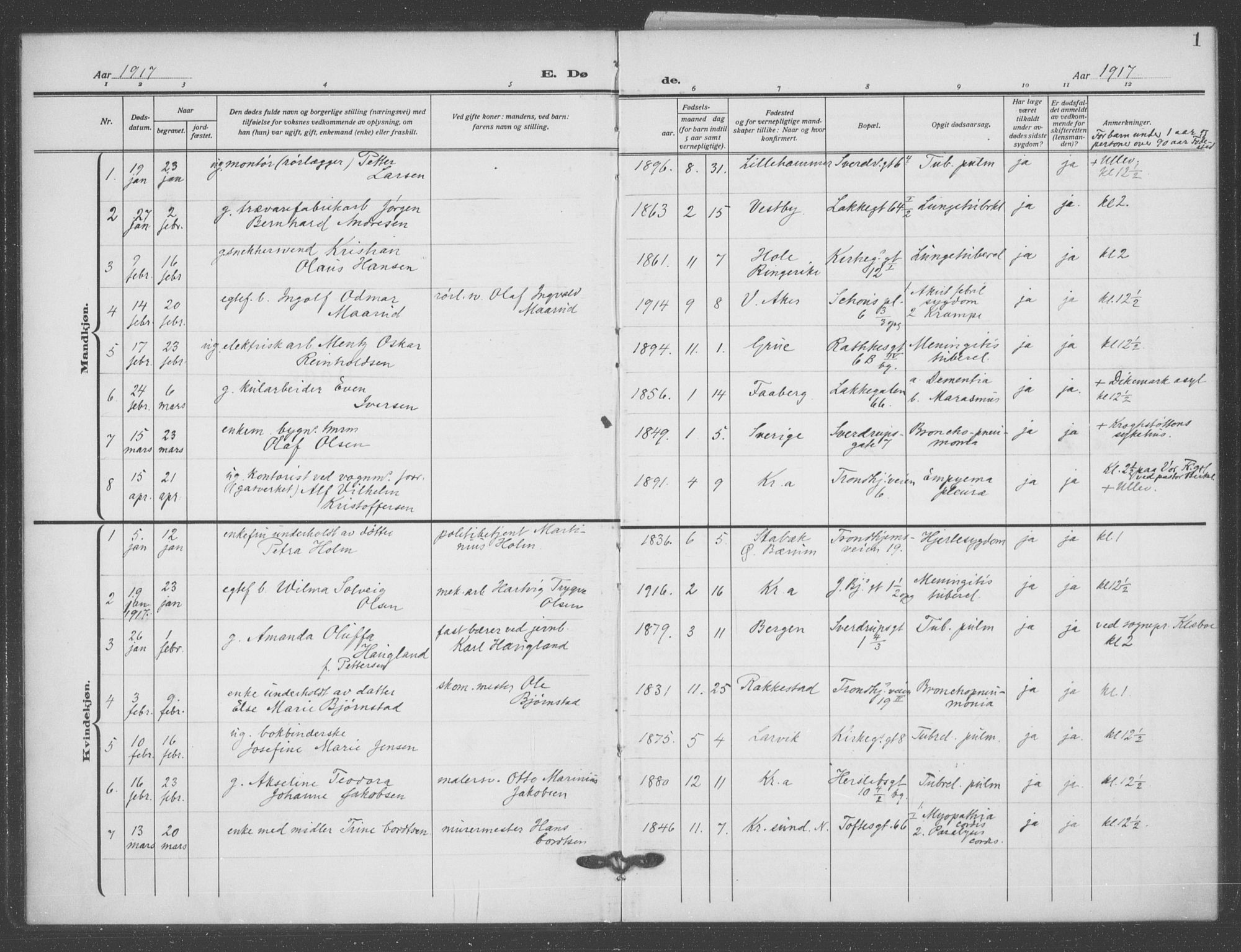 Matteus prestekontor Kirkebøker, SAO/A-10870/F/Fa/L0004: Parish register (official) no. 4, 1917-1938, p. 1