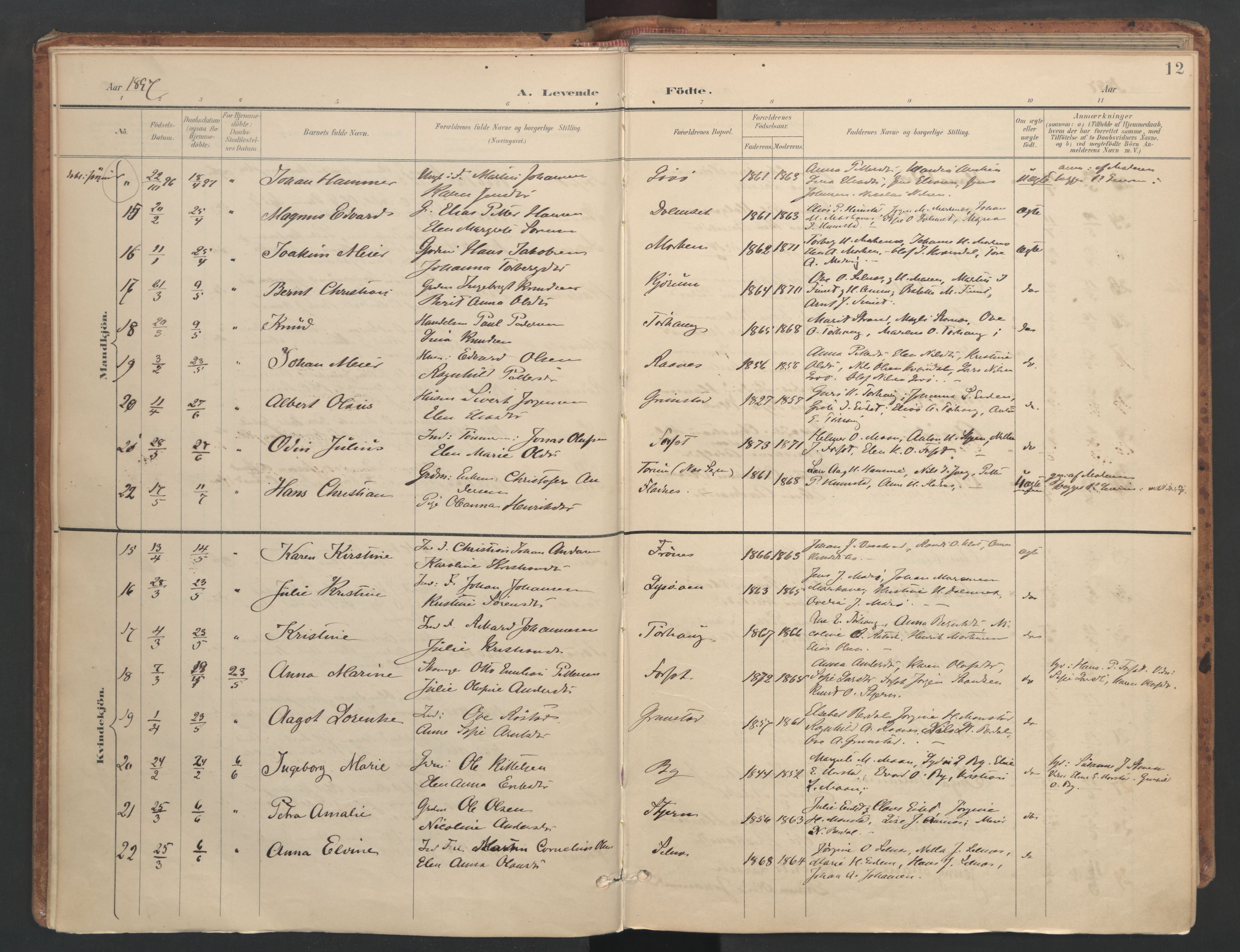 Ministerialprotokoller, klokkerbøker og fødselsregistre - Sør-Trøndelag, SAT/A-1456/655/L0681: Parish register (official) no. 655A10, 1895-1907, p. 12