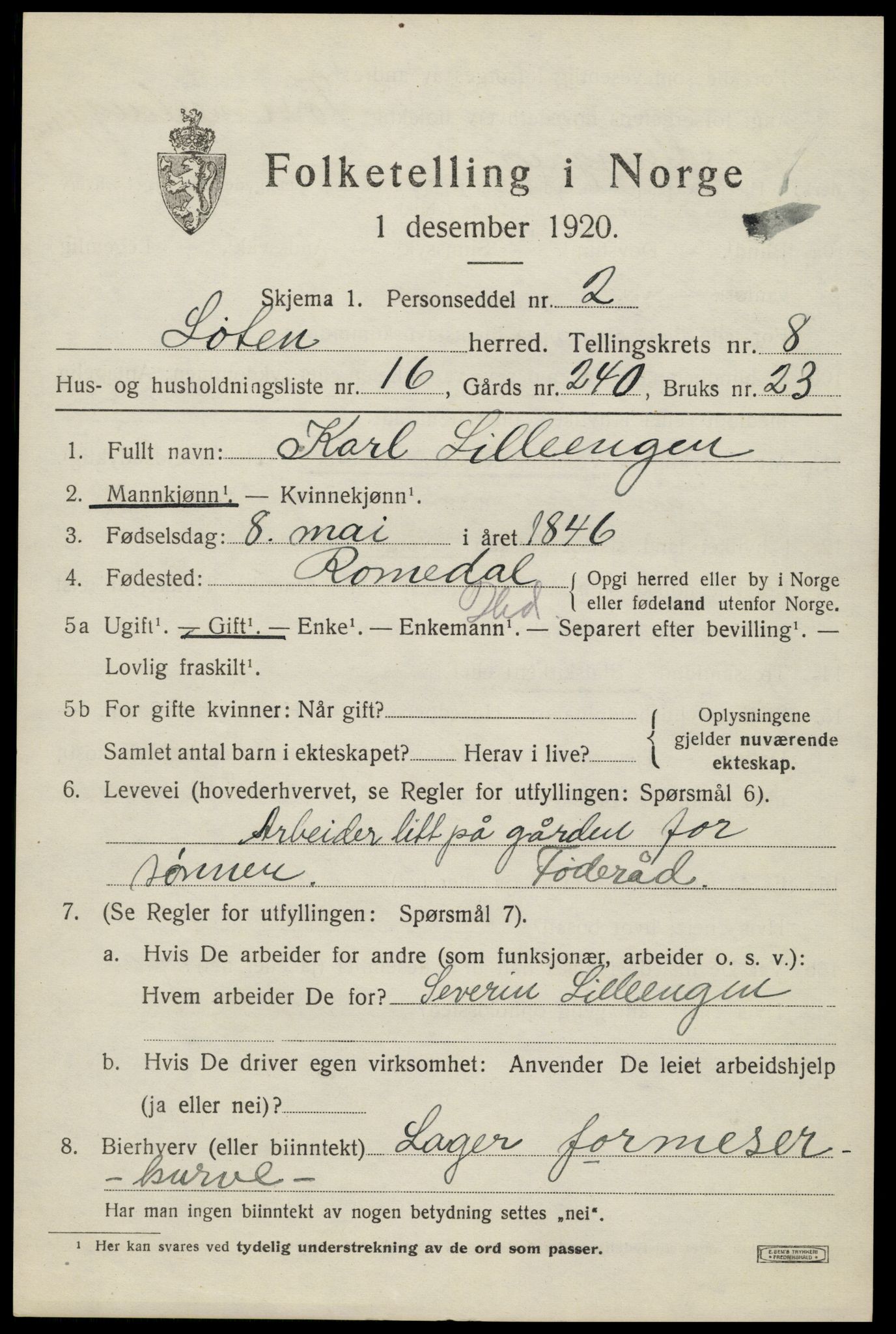 SAH, 1920 census for Løten, 1920, p. 14469