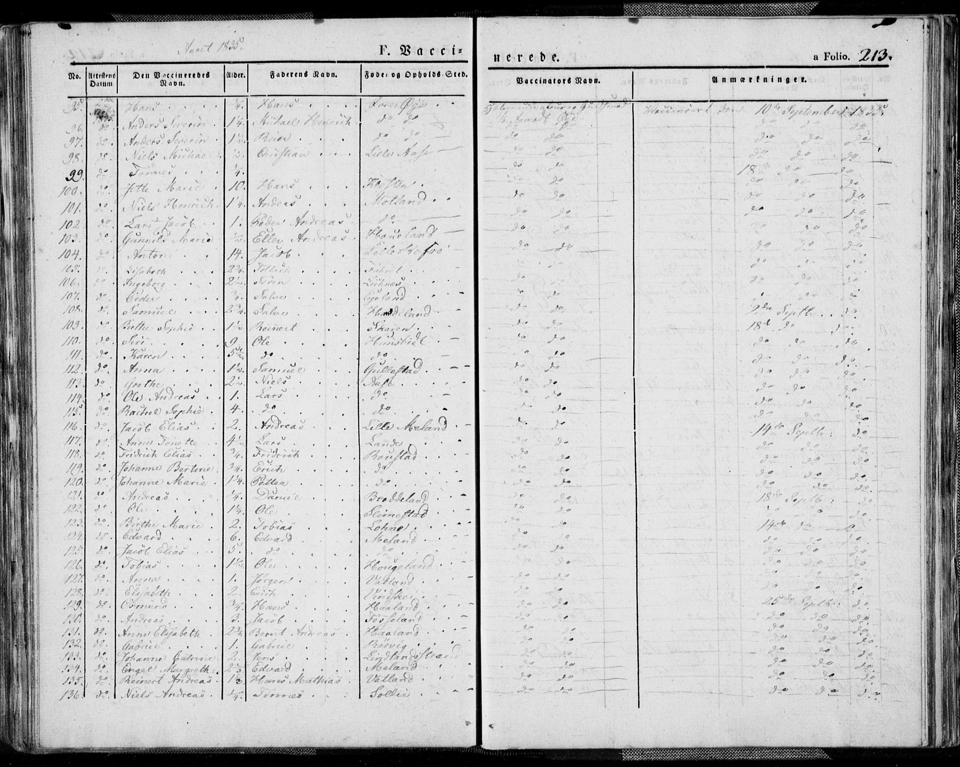 Kvinesdal sokneprestkontor, AV/SAK-1111-0026/F/Fa/Fab/L0004: Parish register (official) no. A 4, 1829-1843, p. 213