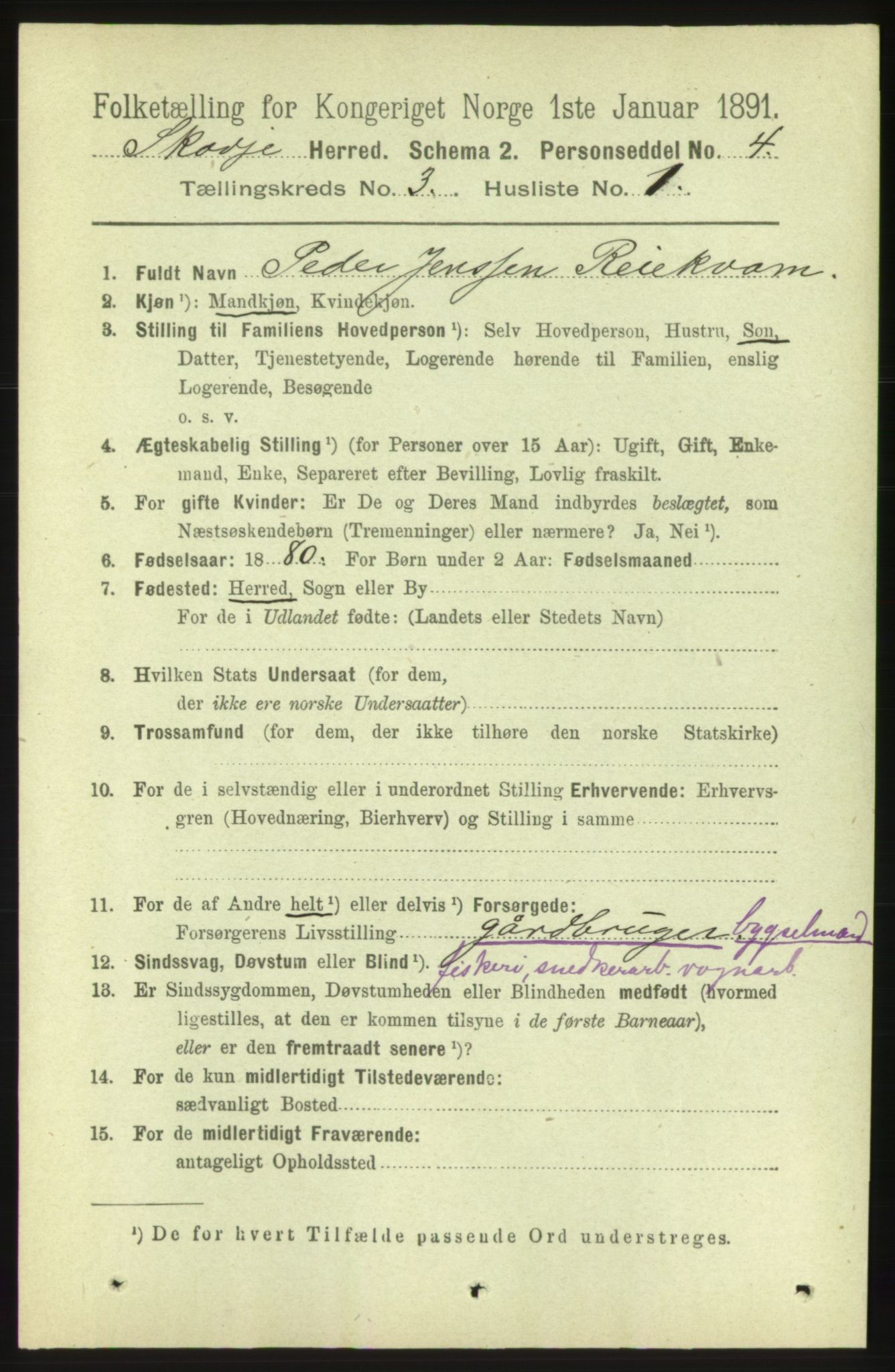 RA, 1891 census for 1529 Skodje, 1891, p. 456