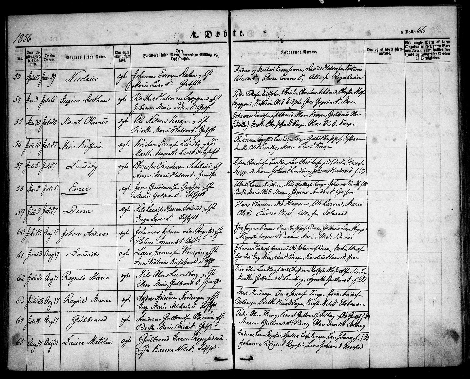 Hurdal prestekontor Kirkebøker, SAO/A-10889/F/Fa/L0005: Parish register (official) no. I 5, 1846-1859, p. 66