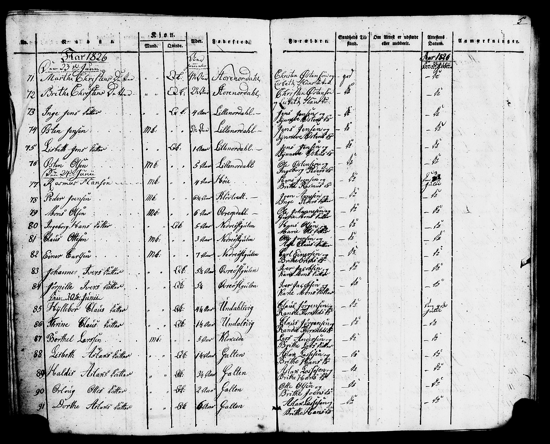 Gulen sokneprestembete, SAB/A-80201/H/Haa/Haaa/L0026: Parish register (official) no. A 26, 1826-1842, p. 5