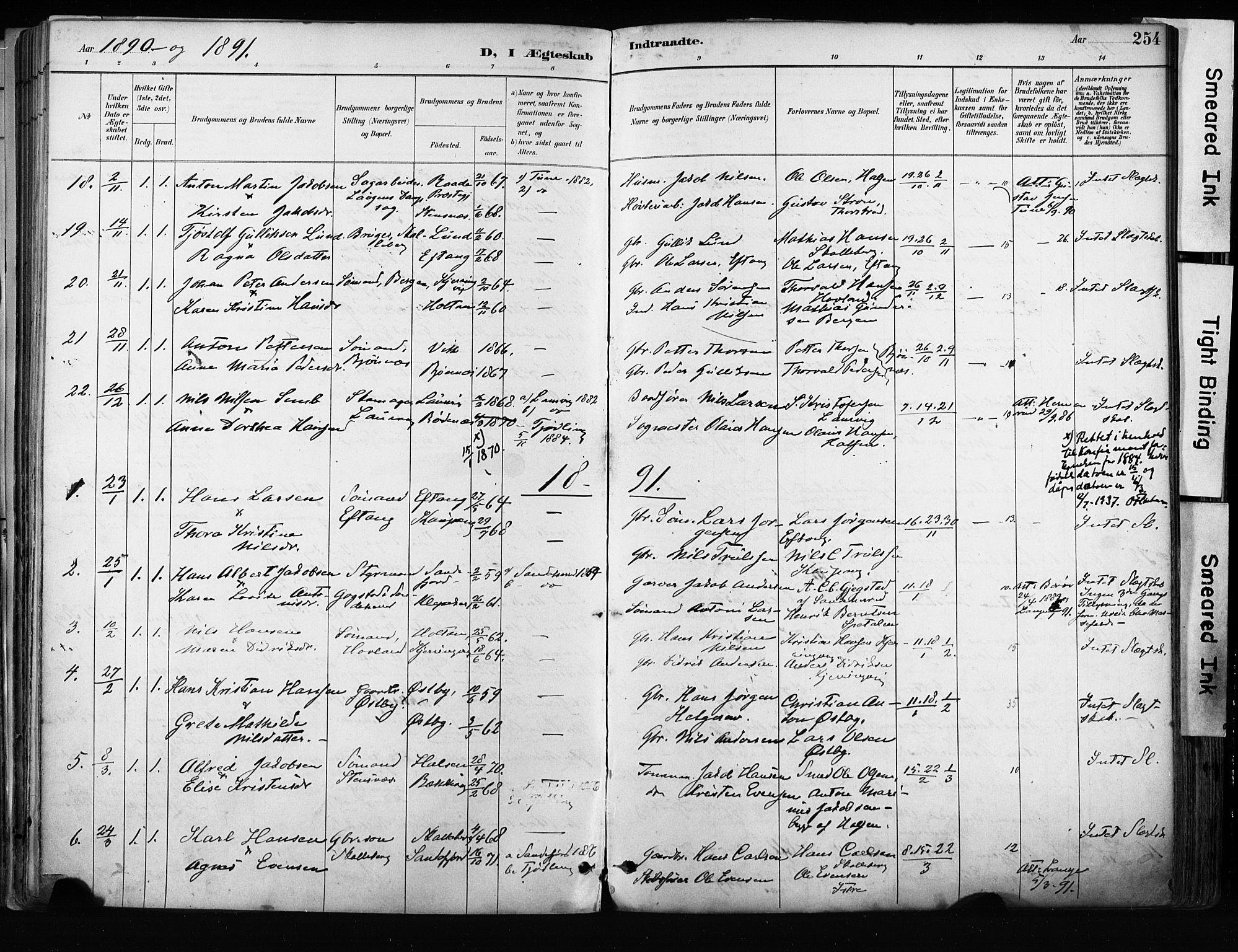 Tjølling kirkebøker, AV/SAKO-A-60/F/Fa/L0009: Parish register (official) no. 9, 1887-1905, p. 254