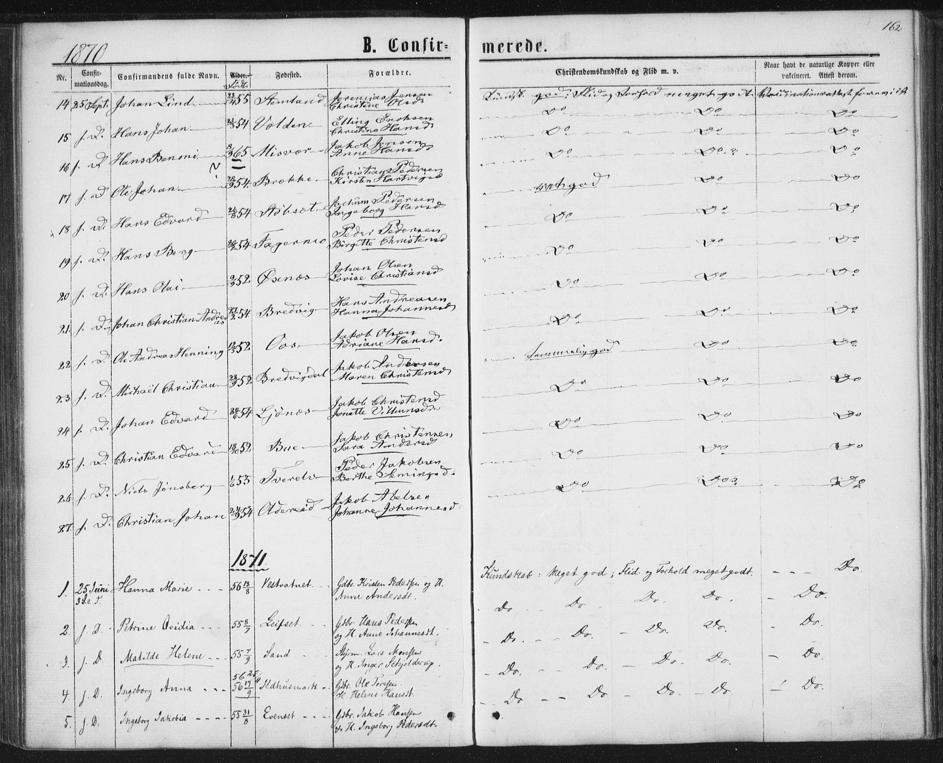 Ministerialprotokoller, klokkerbøker og fødselsregistre - Nordland, AV/SAT-A-1459/852/L0739: Parish register (official) no. 852A09, 1866-1877, p. 162