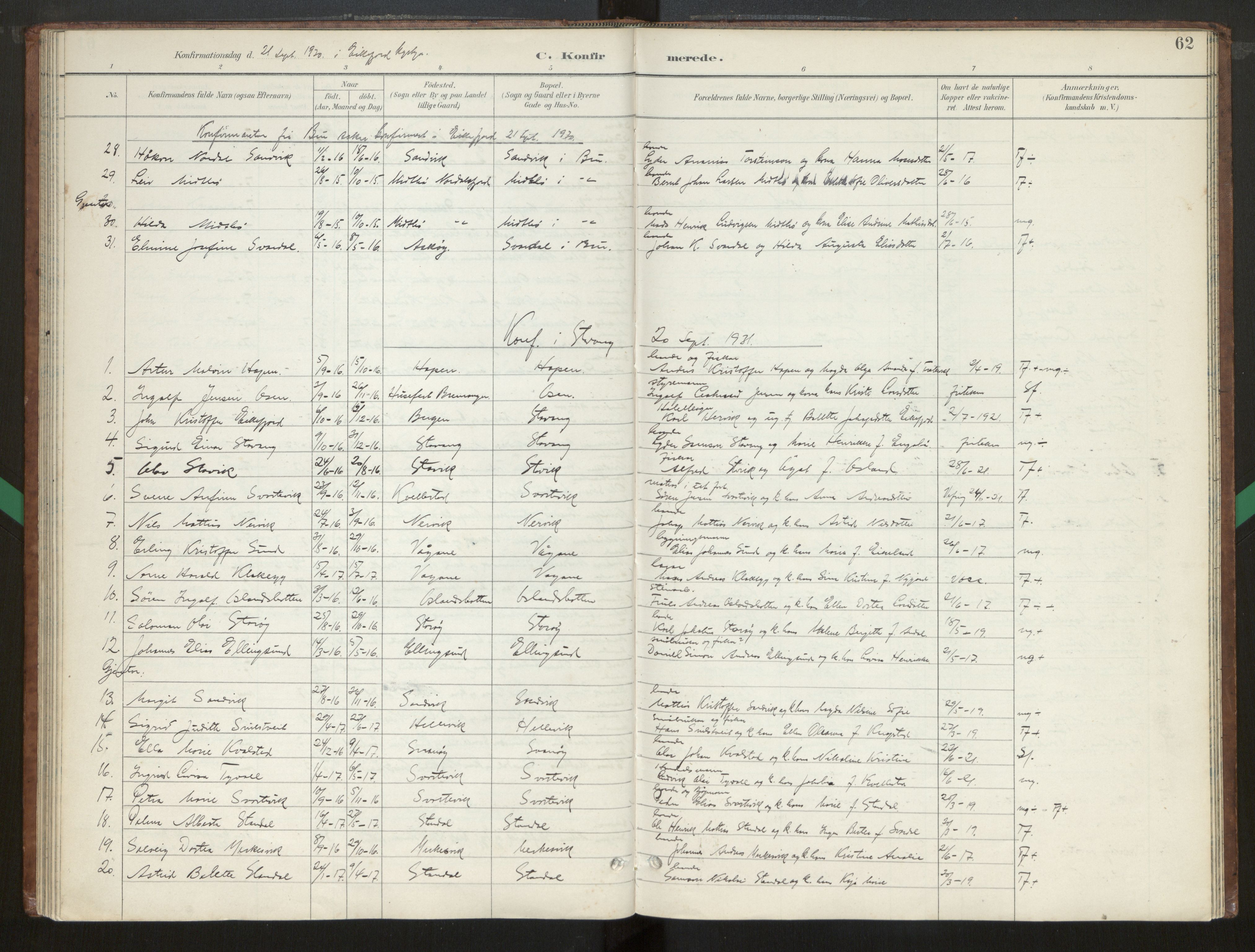 Kinn sokneprestembete, SAB/A-80801/H/Hab/Habc/L0003: Parish register (copy) no. C 3, 1890-1960, p. 62