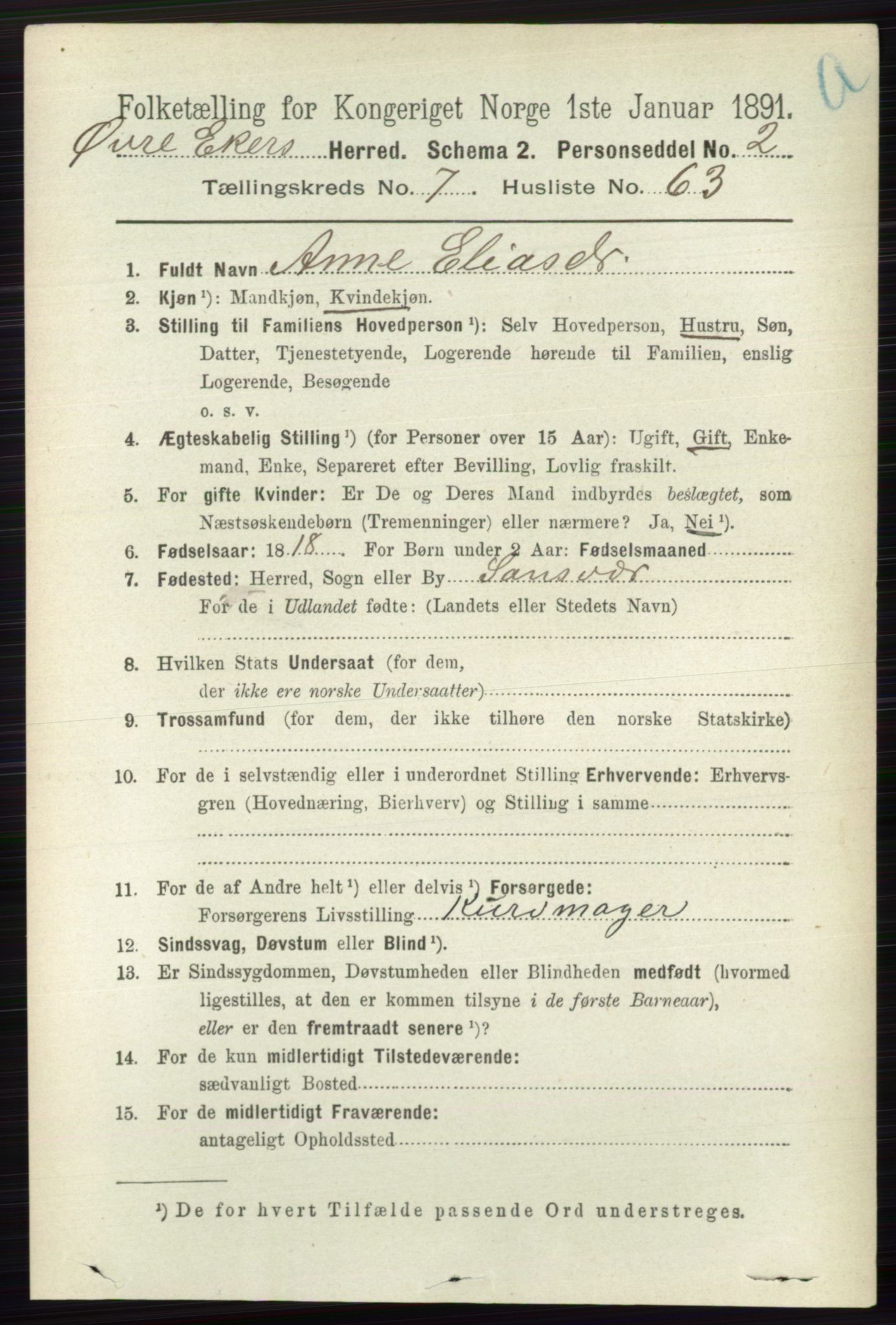 RA, 1891 census for 0624 Øvre Eiker, 1891, p. 2933