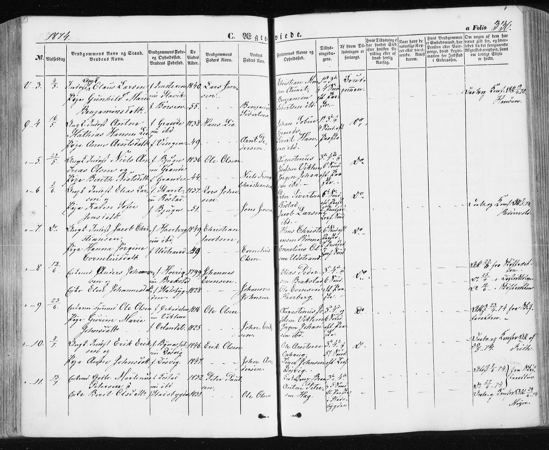 Ministerialprotokoller, klokkerbøker og fødselsregistre - Sør-Trøndelag, SAT/A-1456/659/L0737: Parish register (official) no. 659A07, 1857-1875, p. 330